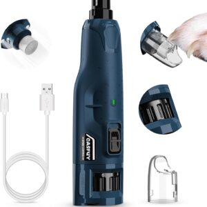 Casfuy Dog Nail Grinder Quiet - (45db) 6-Speed Pet Nail Grinder with 2 LED Lights for Large Medium Small Puppy Dogs/Cats, Professional 3 Ports Rechargeable Electric Dog Nail Trimmer with Dust Cap