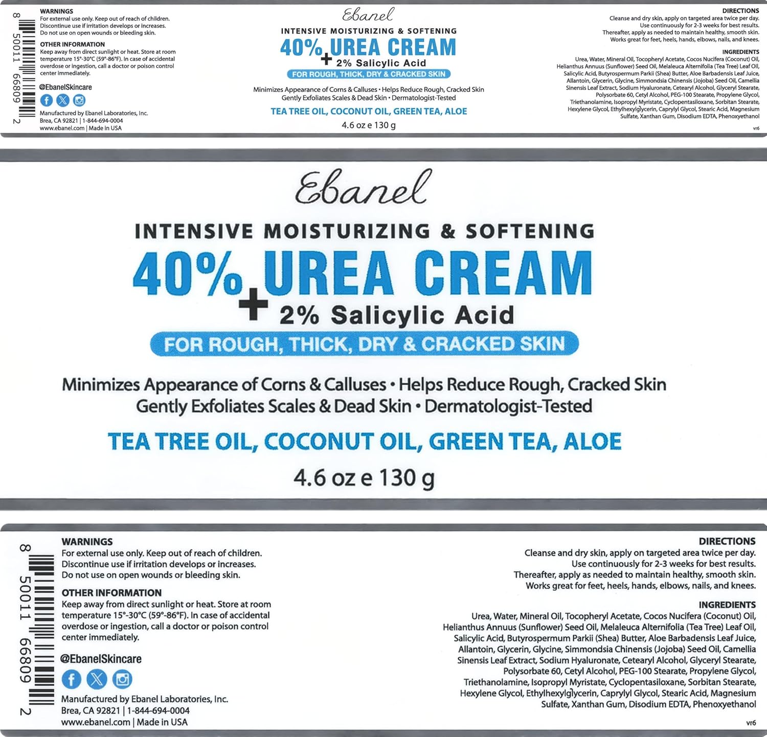 Ebanel Urea Cream 40% plus Salicylic Acid 2%, Foot Cream for Dry Cracked Heels Feet Knees Elbows Hands, Foot Dead Skin Cuticle Callus Remover Toenail Softener, Keratolytic Skin Barrier Repair - Image 8