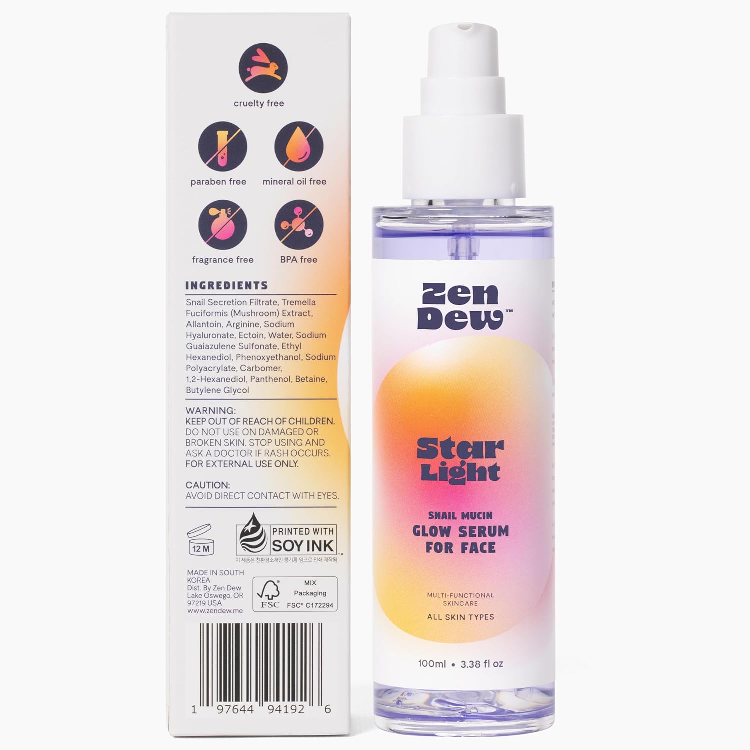 Snail Mucin Face Serum, 3.38 Oz – Star Light by Zen Dew – Silky Smooth Korean Glow Serum that Restores Moisture and Leaves Skin Brighter, Plumper, Soothed and Beautifully Smooth - Image 9