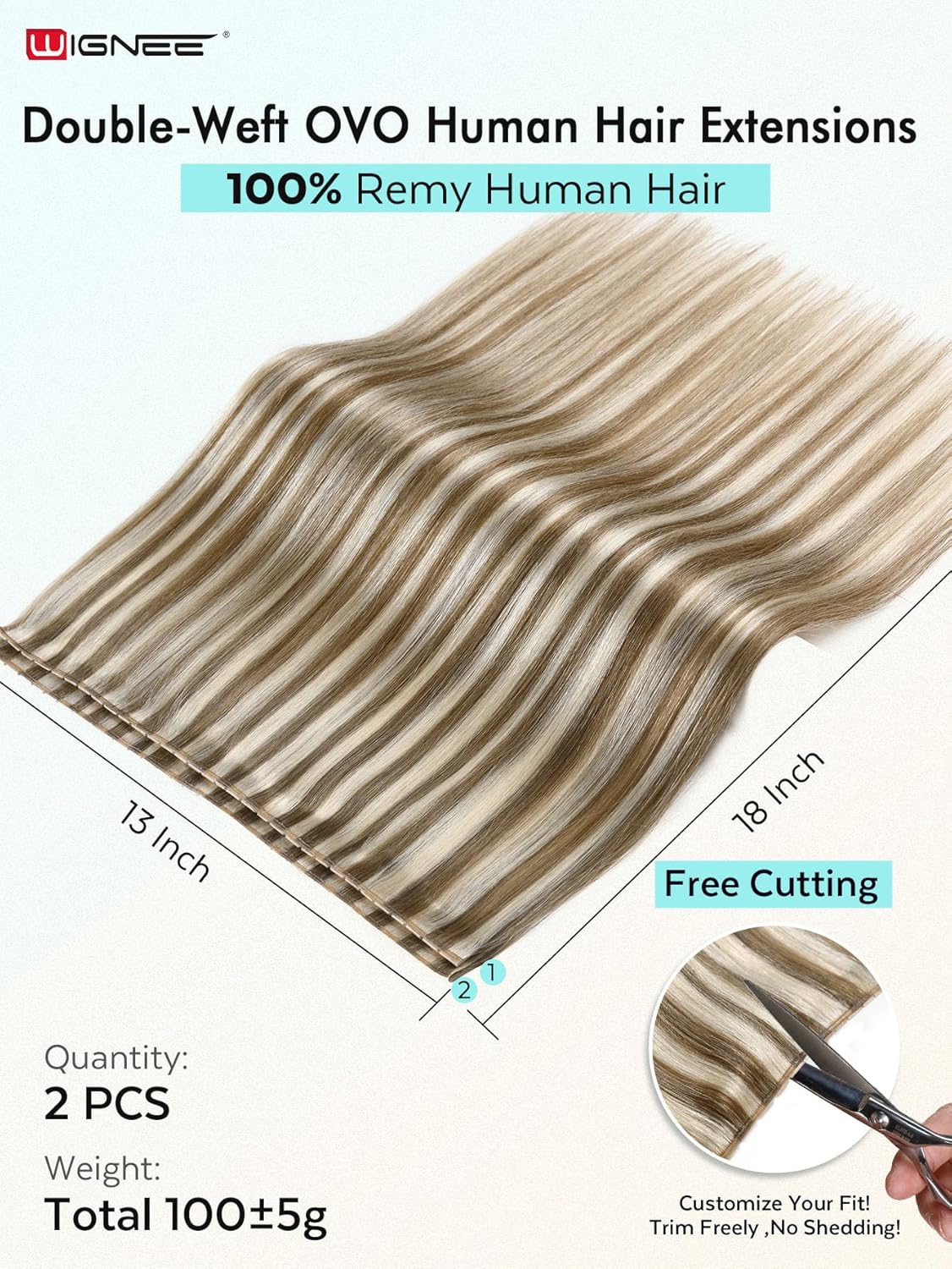 WIGNEE New Double Layered PU OVO Hair Extensions Blonde Ombre Straight Human Hair weft with beads 100% Real Human Hair Extensions 18 Inch Seamless Micro Beads Human Hair Extensions Glueless (9A/60) - Image 2