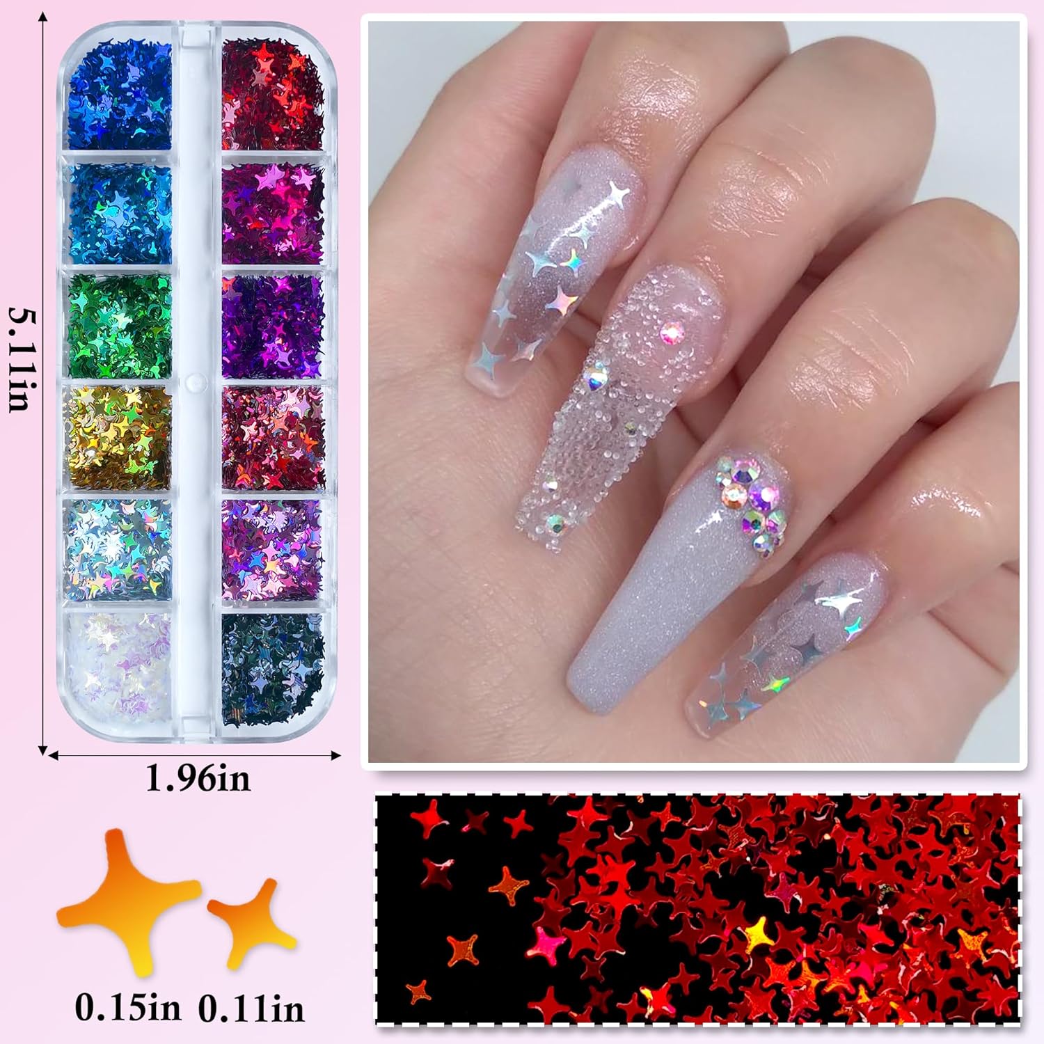 LoveOurHome 4 Boxes Holographic Nail Glitters Sequins Set Iridescent Heart Alphabet Letter Star Chunky Glitter Flakes Acrylic Nail Art Tips Stickers Decorations for Craft/Resin Art/Makeup - Image 3