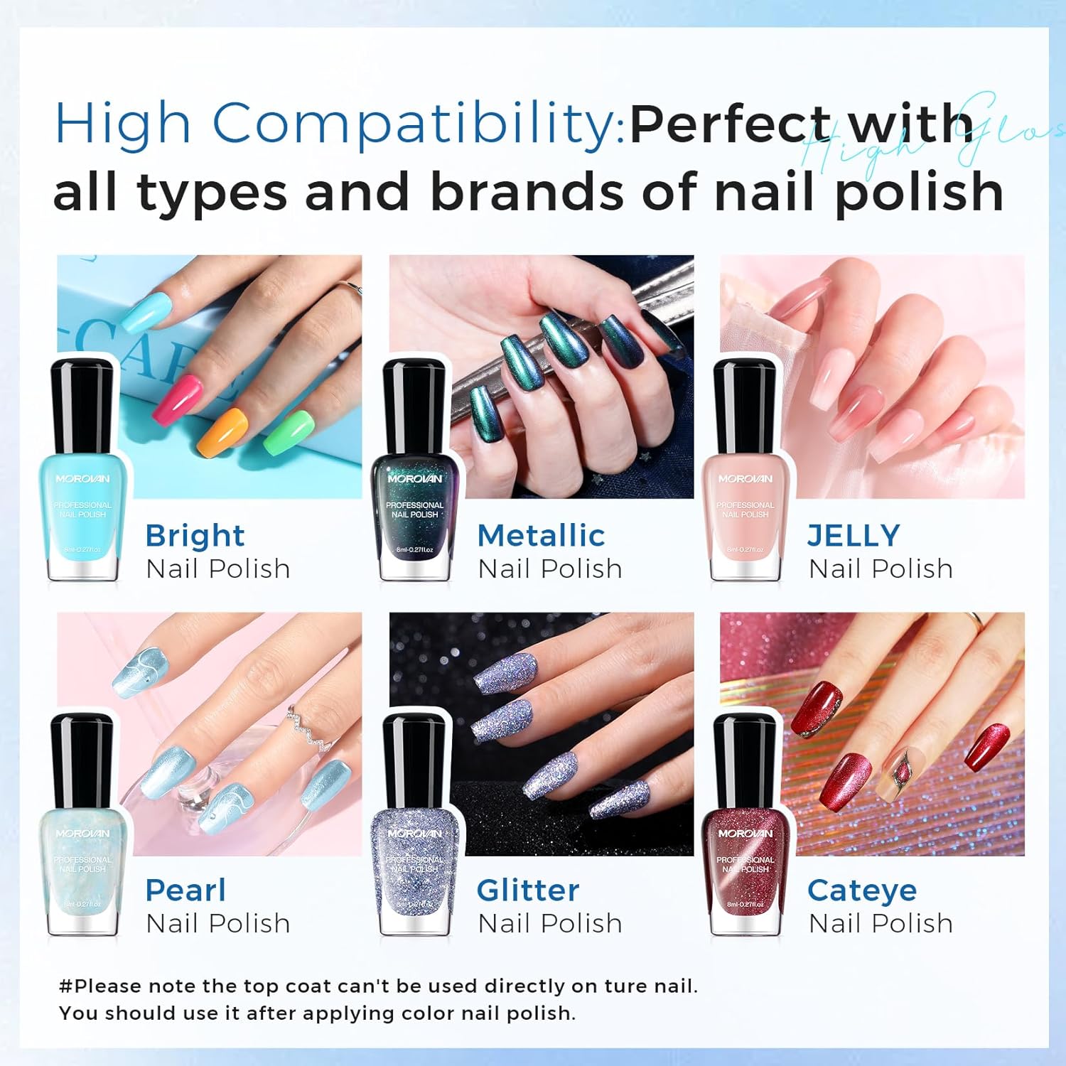 Base Top Coat Nail Polish: Clear Quick Dry High Glossy Nail Polish Shiny No Chip Long Lasting Air Dry Top Coat for Nail Art Manicure Salon Quality Women Gift - Image 8