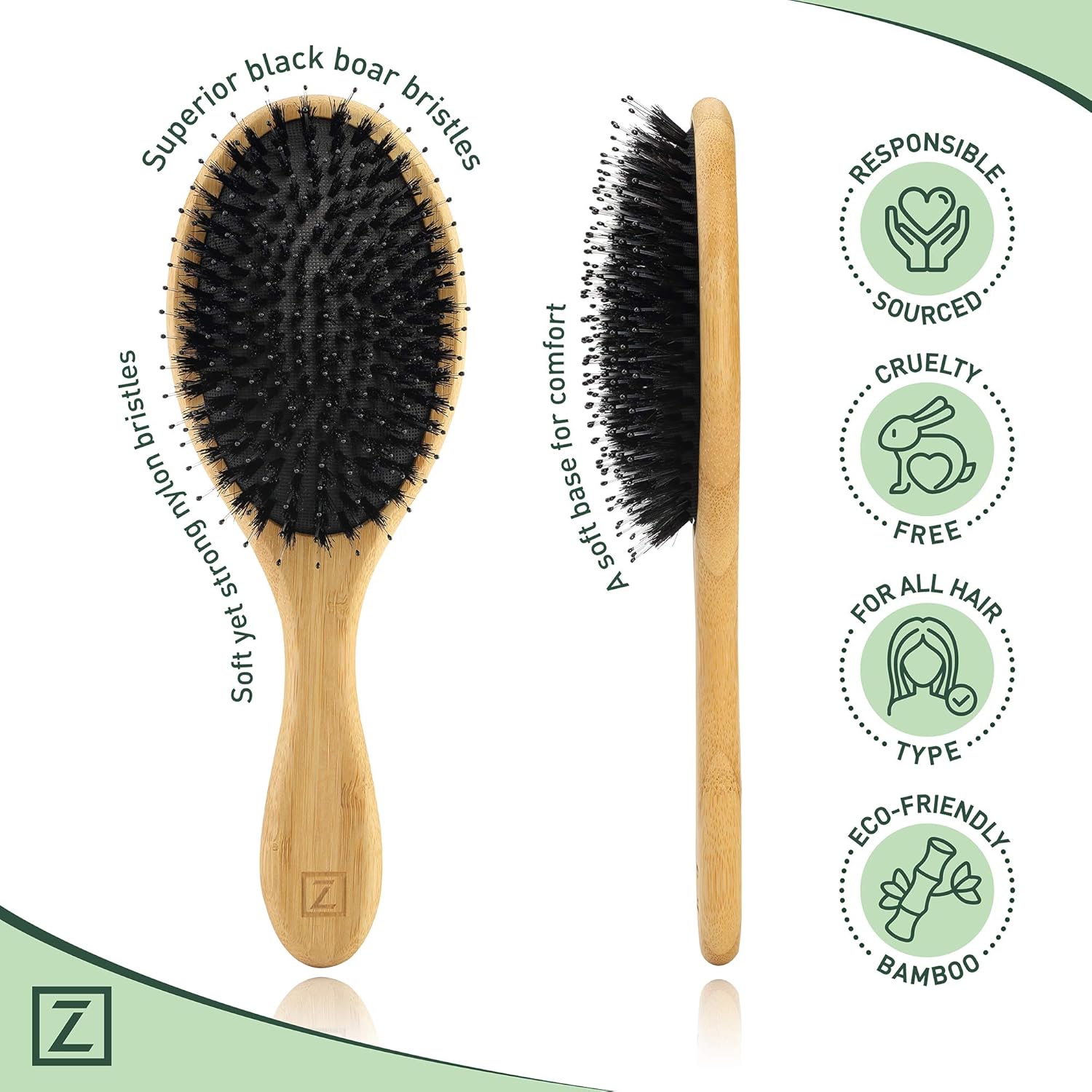Natural Boar Bristle Hair Brush for Women, Men, Kids; Dry and Wet Detangling Hair Brush Gently Enhances Shine, Smooths Frizz and Prevents Breakage in Fine and Straight, Thick and Curly Hair (oval) - Image 4