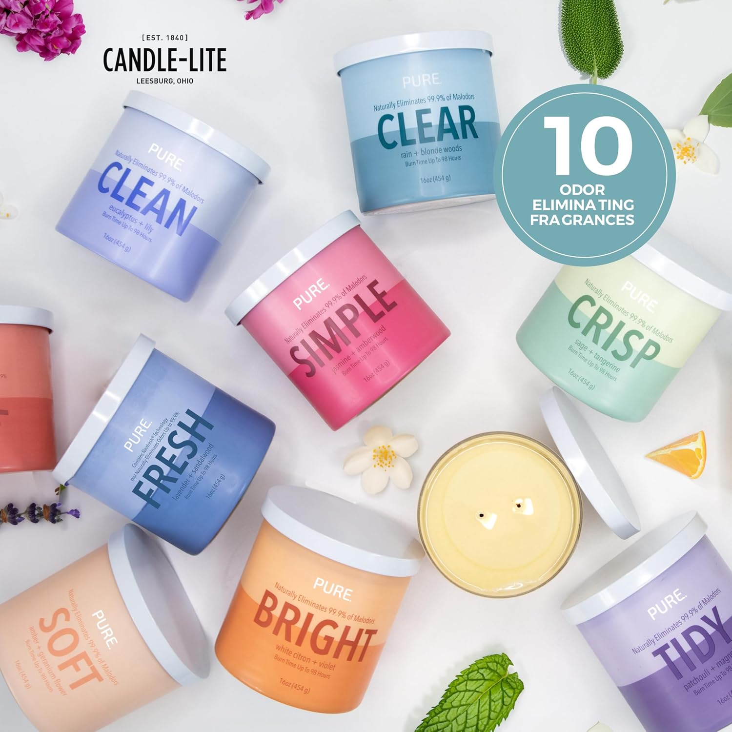 Candle-Lite Pure Rain & Blonde Woods Odor Eliminating Scented Candles, Neofresh Technology Eliminates 99.9% of Odors, 16 oz 2-Wick Jar, Proudly Poured in The USA, 44-60 Hours Burn Time - Image 7