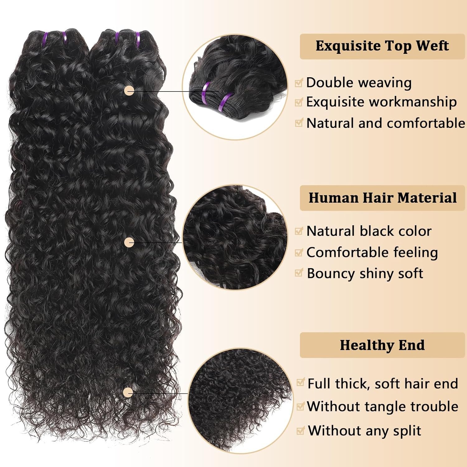 Beauty Queen Wet and Wavy Human Hair Bundles 22 22 22 Inch 16A Grade 100% Unprocessed Brazilian Weave 3 Bundles Water Wave Virgin Human Hair Natural Color Hair Extensions - Image 2