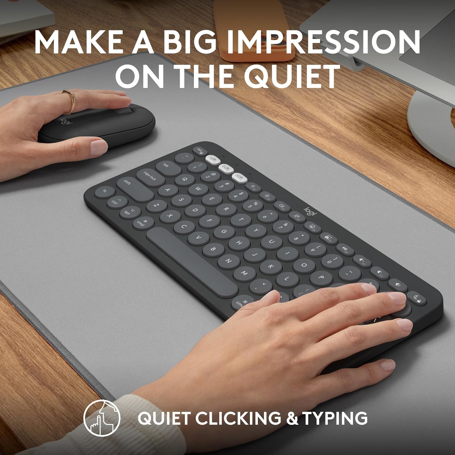Logitech Pebble 2 Combo for Mac, Wireless Keyboard and Mouse, Slim, Quiet and Portable, Customizable, Bluetooth Mouse and Keyboard, Easy-Switch, for macOS, iPadOS - Tonal Graphite - Image 8
