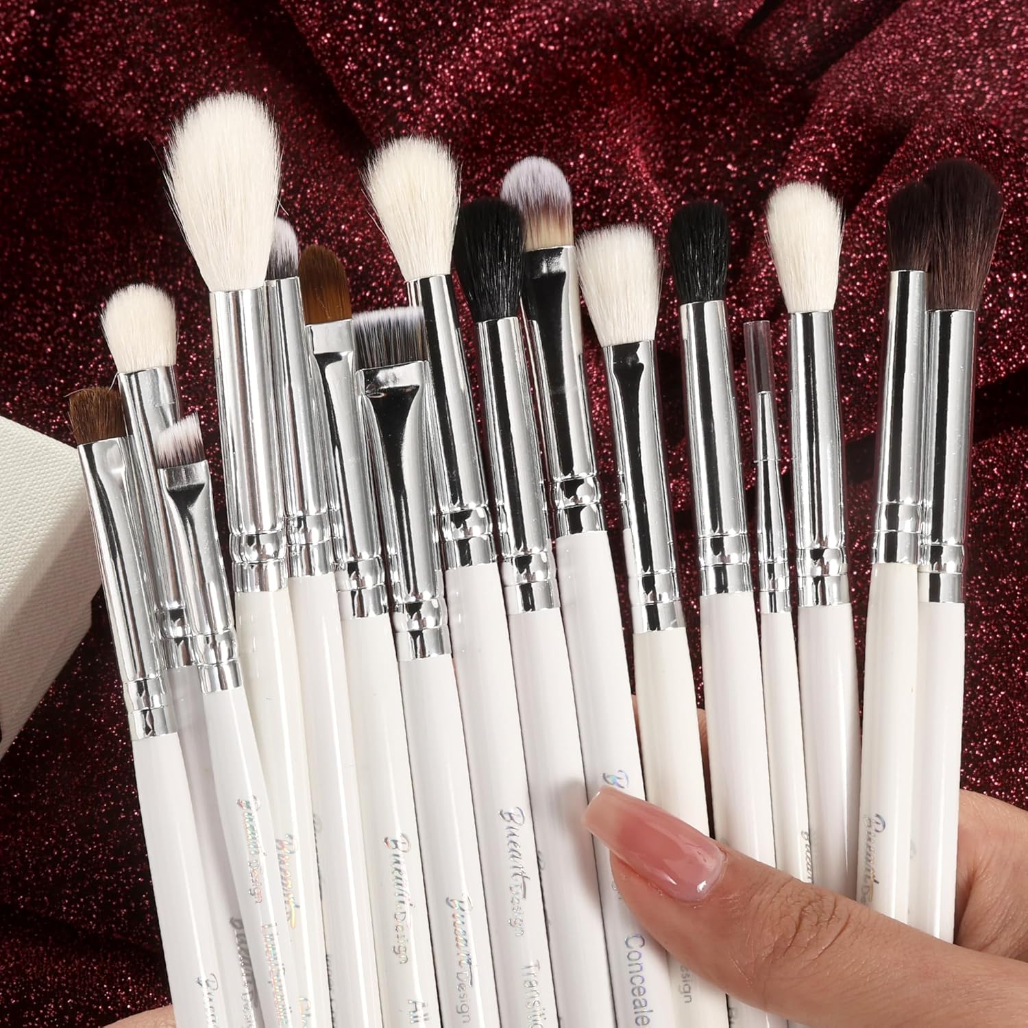 Bueart Design 16Pcs Essentials Pro Grade Makeup Brush Set For Eye Eyeshadow Blending,Brows,Liner, With Natural Hair, Premium Goat and Pony Hair - Image 4