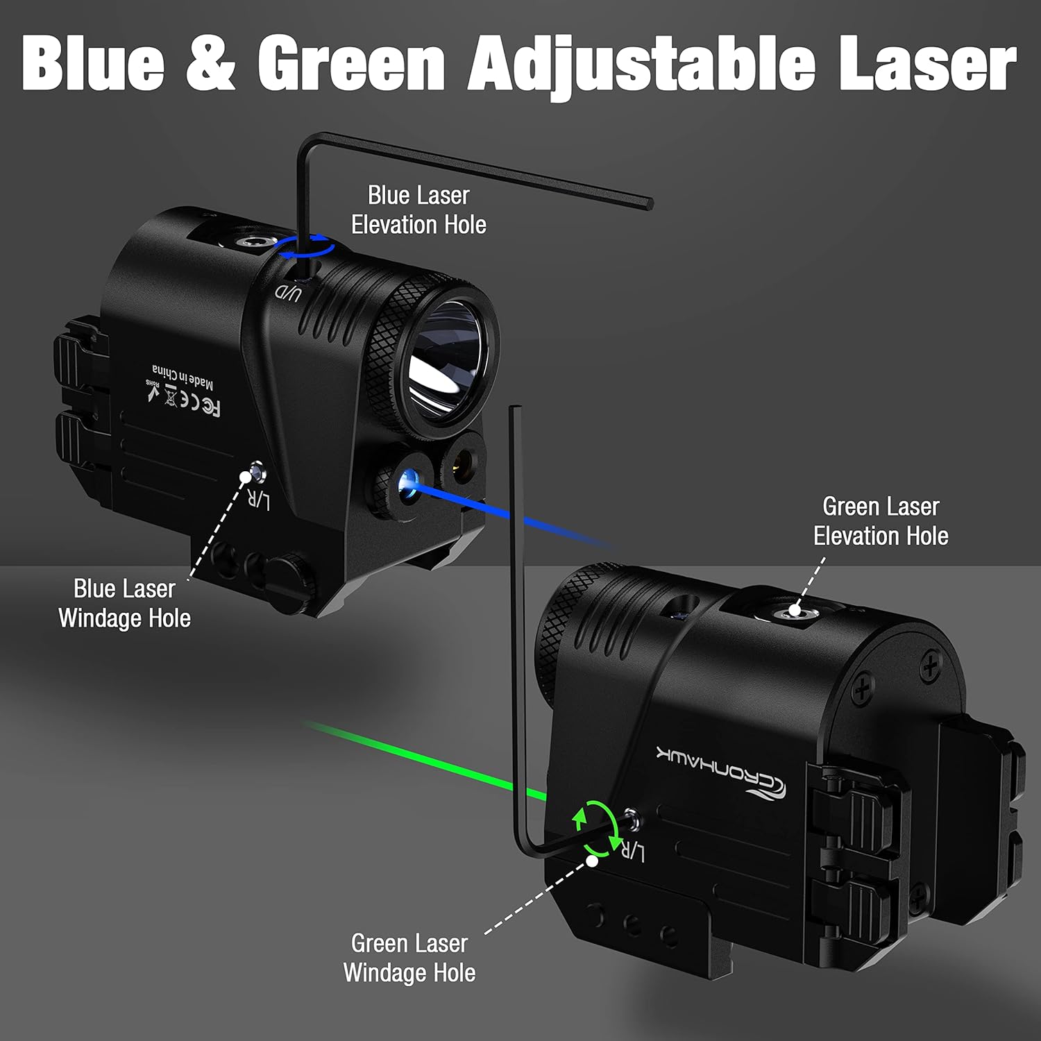 500 Lumen Blue Green Laser Light for Pistol, Rechargeable Rail Mounted Flashlight Laser Combo for Picatinny Rail, Magnetic Charging - Image 6