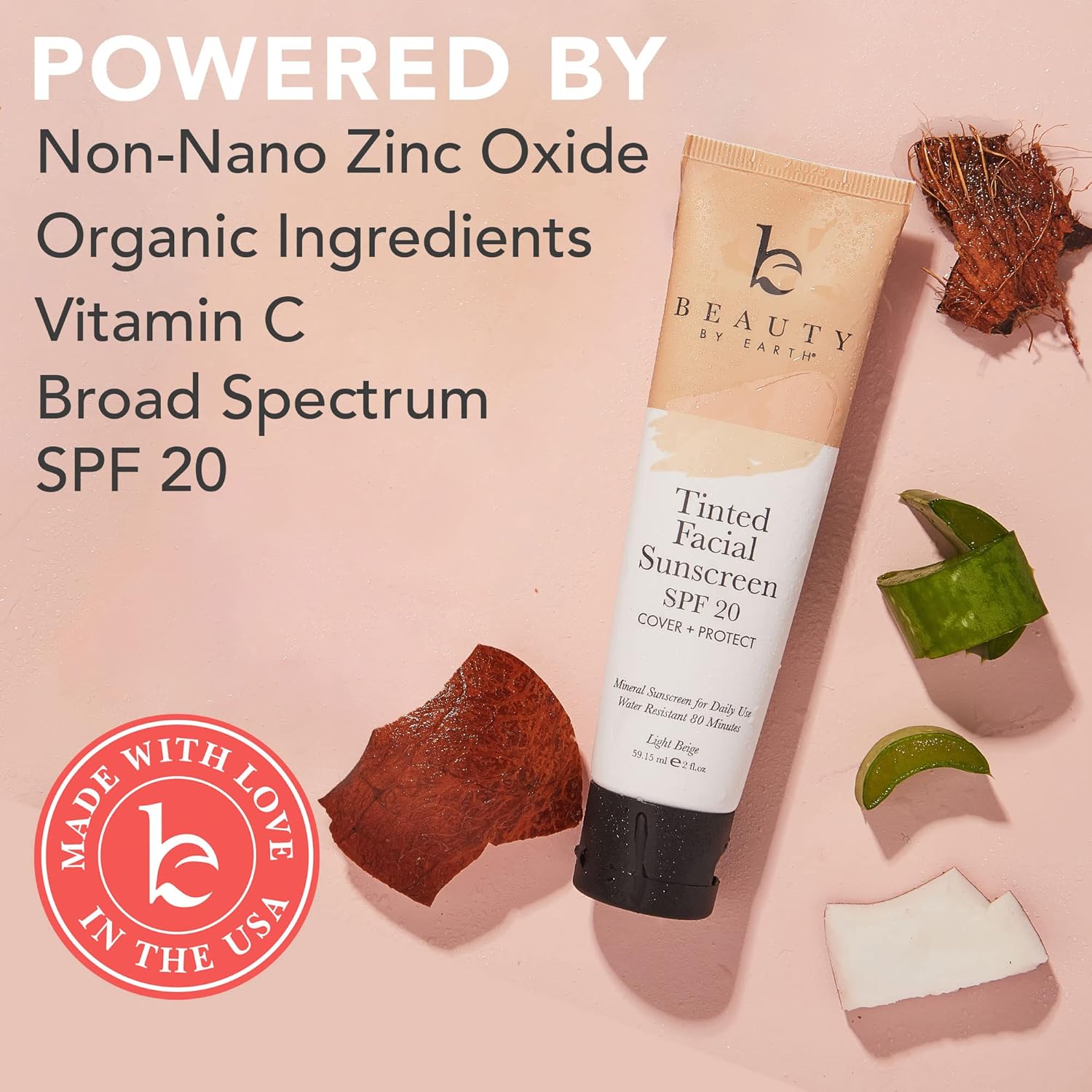 Light Beige Tinted Sunscreen Face Lotion SPF 20 Natural Organic Zinc Oxide Broad Spectrum Moisturizer - Image 5