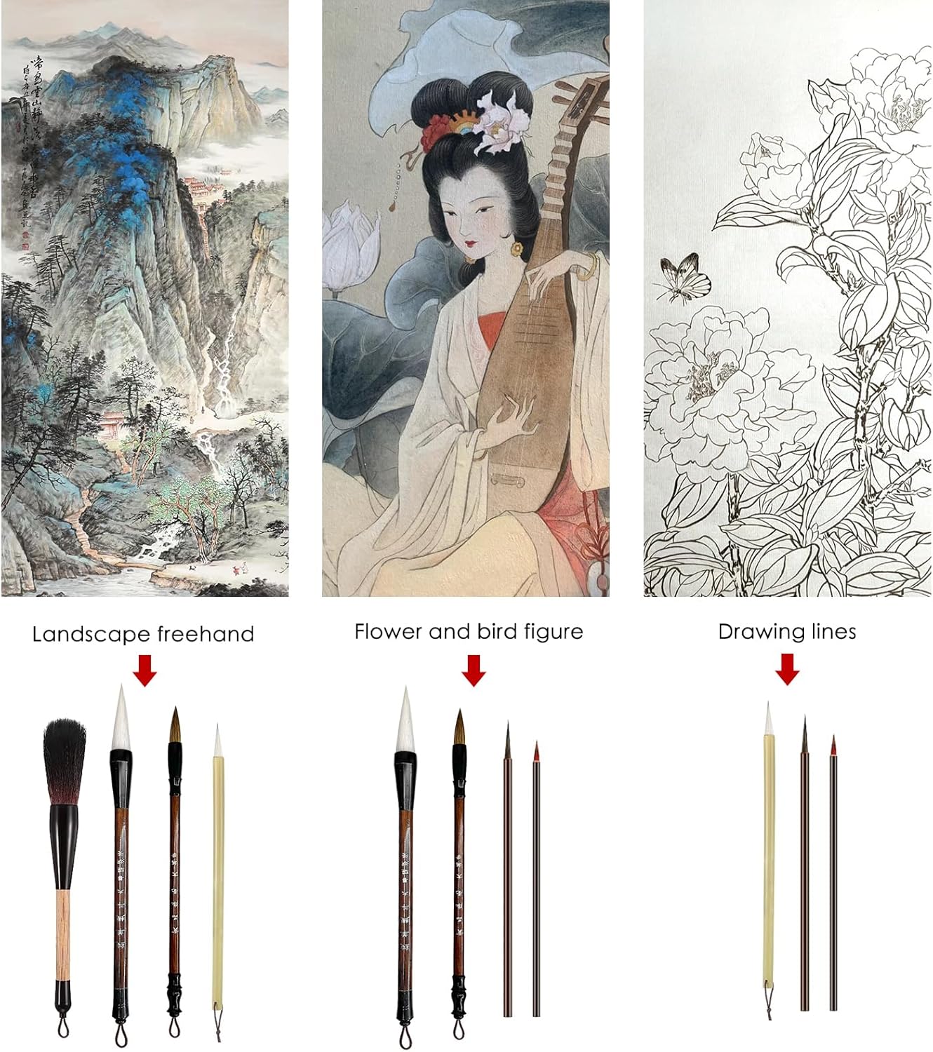 10-Piece Chinese Calligraphy Brush Set - Premium Writing Brushes with Roll-up Bamboo Brush Holder - Image 4