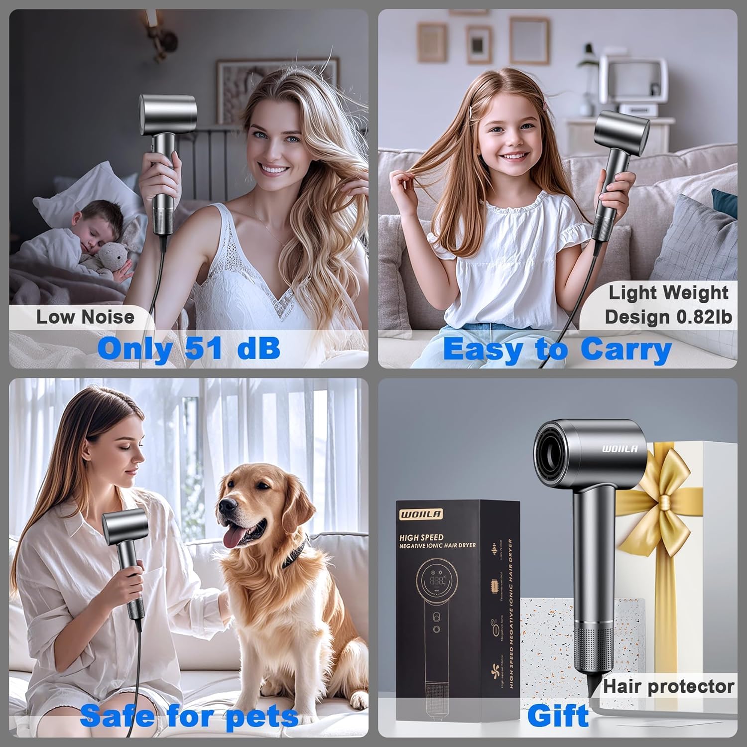 Hair Dryer,150000 RPM Professional High-Speed Blow Dryer 500 Millions Negative lonic Care Hair Dryer for Fast Drying, Low Noise Thermo-Control Hairdryer with Diffuser & Nozzle for Home Travel Salon - Image 7