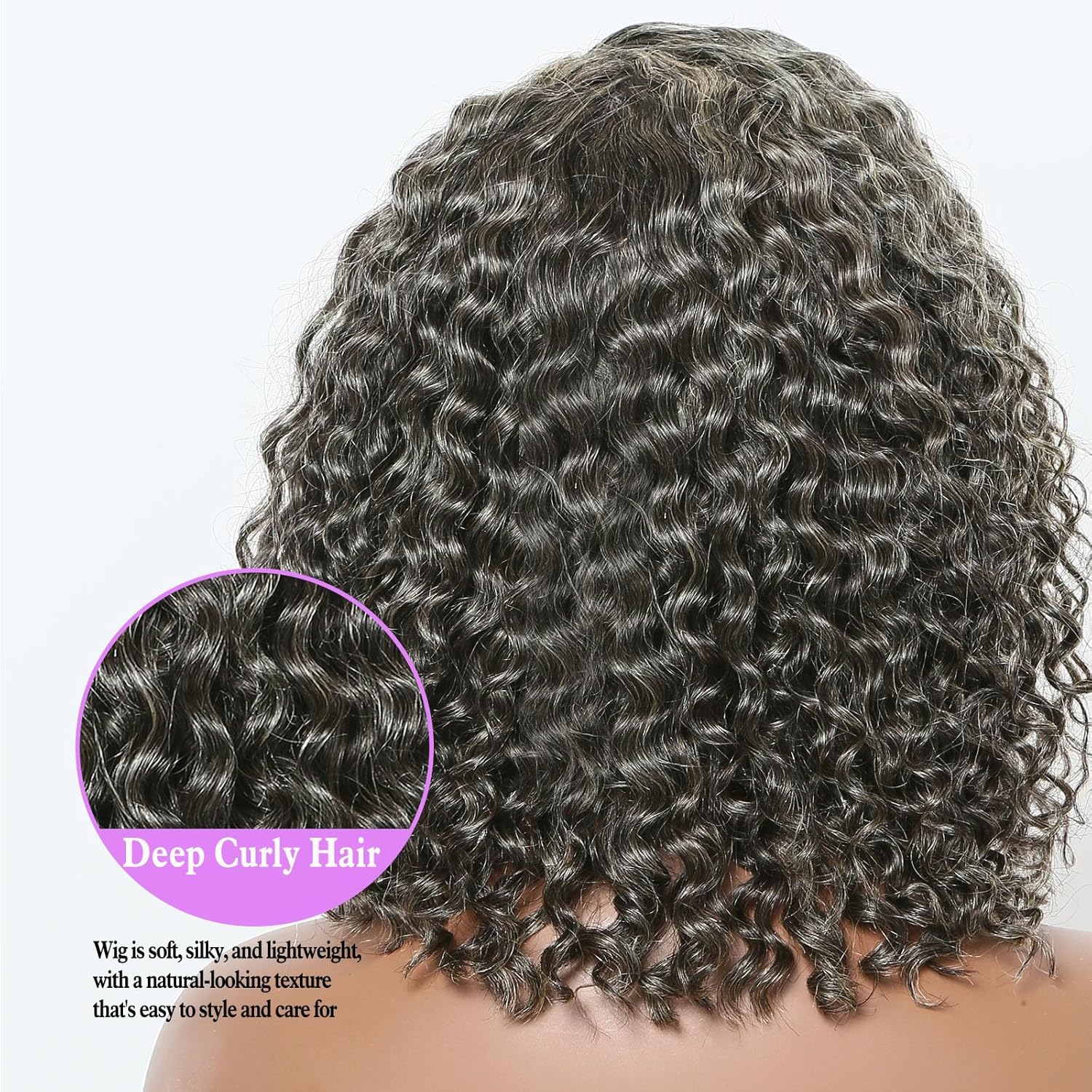 Salt and Pepper Grey Wigs Human Hair Bob Wig 13x4 Deep Curly Lace Front Wigs Human Hair Pre Plucked Natural Hairline Gray Human Hair Wig HD Transparent Curly Short Bob Wigs for Women 12 Inch - Image 2
