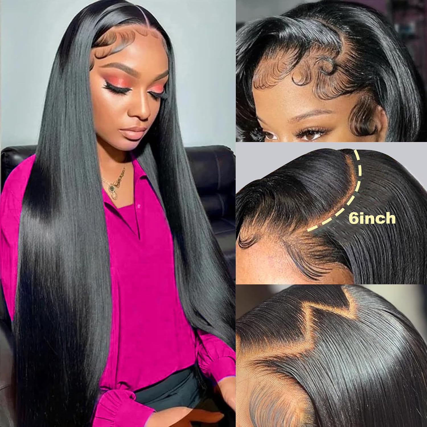 32 Inch 13x6 Lace Front Wigs Human Hair Pre Plucked Straight Human Hair Wig 200% Density Straight HD Lace Frontal 13x6 Glueless Wigs for Women Natural Color - Image 2