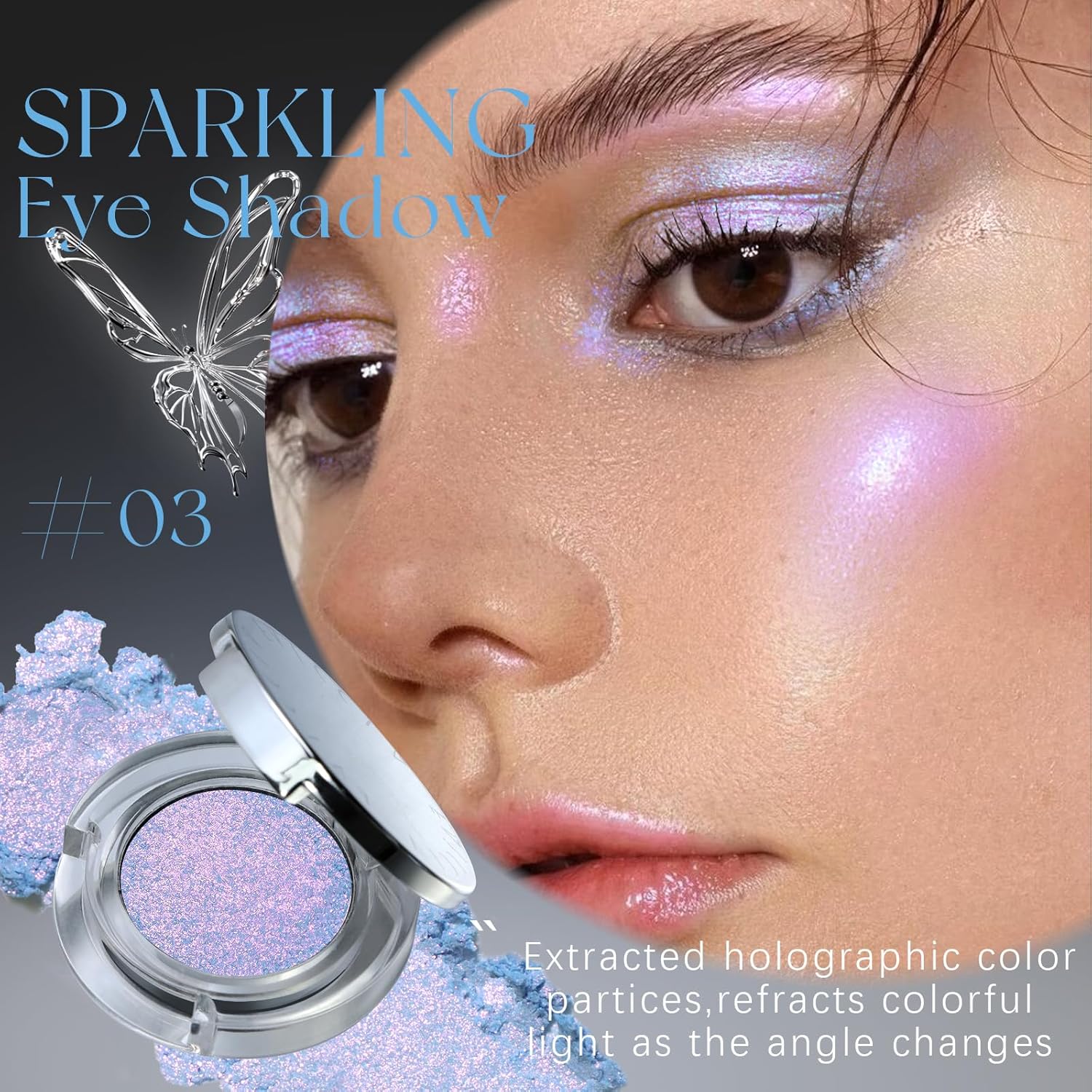 Chameleon Purple Blue Glitter Eyeshadow, Multichrome Color Shifting Single Eyeshadow, Holographic Sparkling Inner Corner Eye Highlighter Shimmer Eye Makeup Palette 03 - Image 2