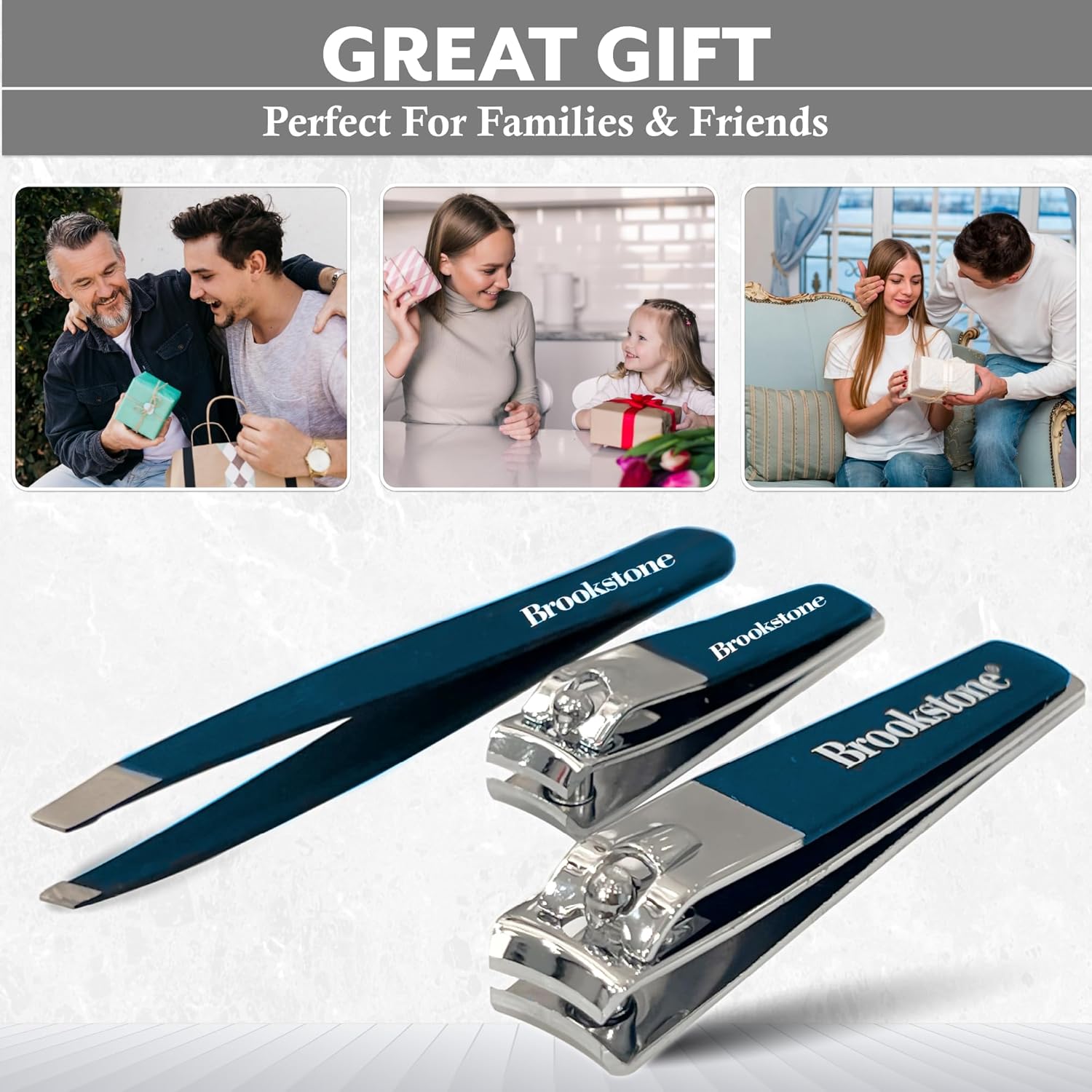 Brookstone Nail Clippers Set - Premium Stainless Steel Nail Clipper and Nail Cutter with Rubberized Non-Slip Grip, Includes Case and Tweezer, Two Nail Clippers for Precision Grooming (Navy) - Image 6