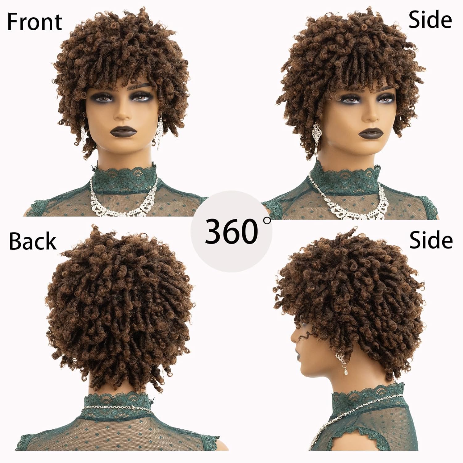 Short Curly Ombre Brown Afro Wig for Black Women, Braided Dreadlock Synthetic Hair Glueless, African American Women's Natural Style - Image 5
