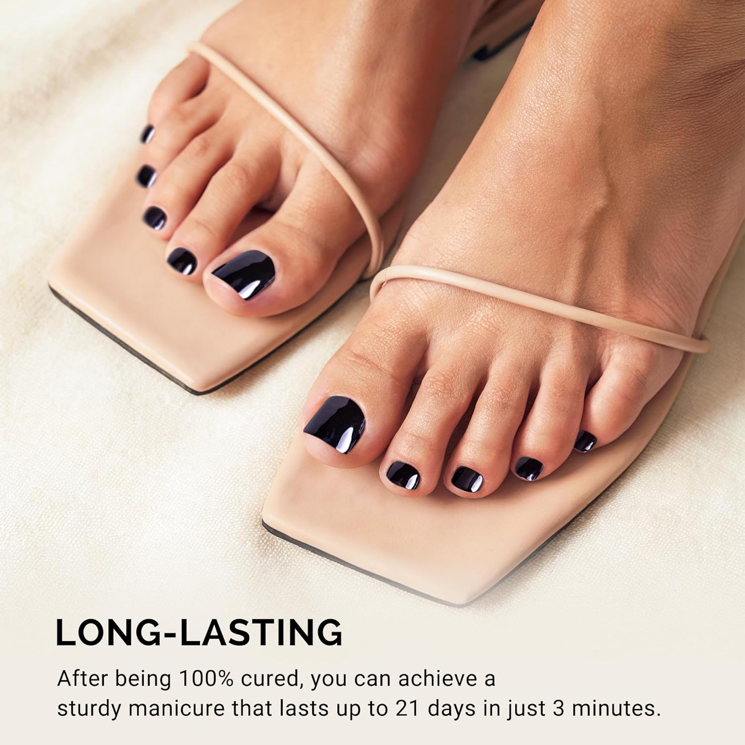 MelodySusie 32Pcs Semi Cured Gel Toe Nail Strips (Black), Pedicure Stickers for Toes, Works with Any UV/LED Lamps, Salon-Quality, Long Lasting, Easy to Apply & Remove - Image 3