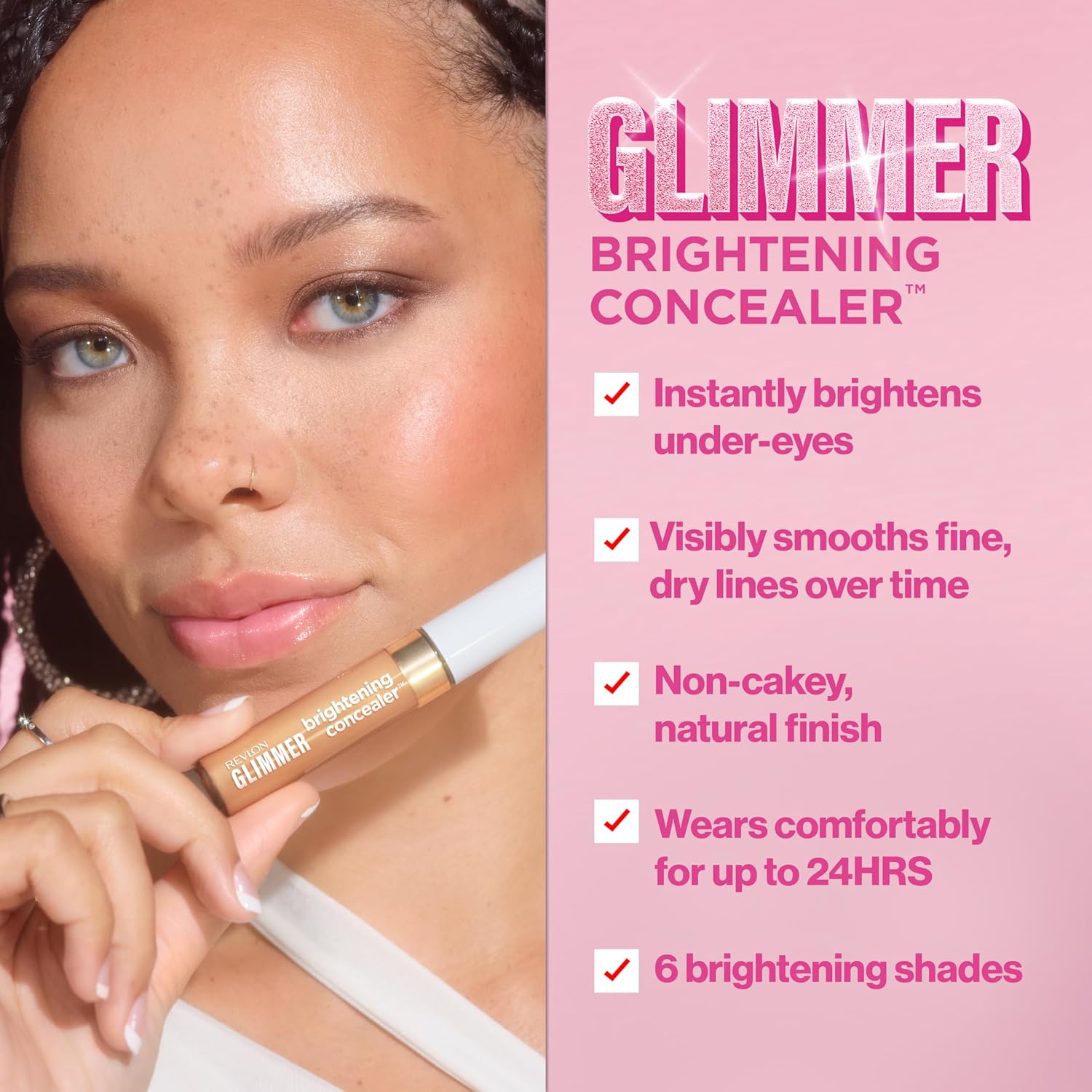 Revlon Glimmer Brightening Concealer, Liquid Under Eye Makeup, Made with Caffeine, Vitamin C, & Stevioside, 135, 0.3 fl oz - Image 4