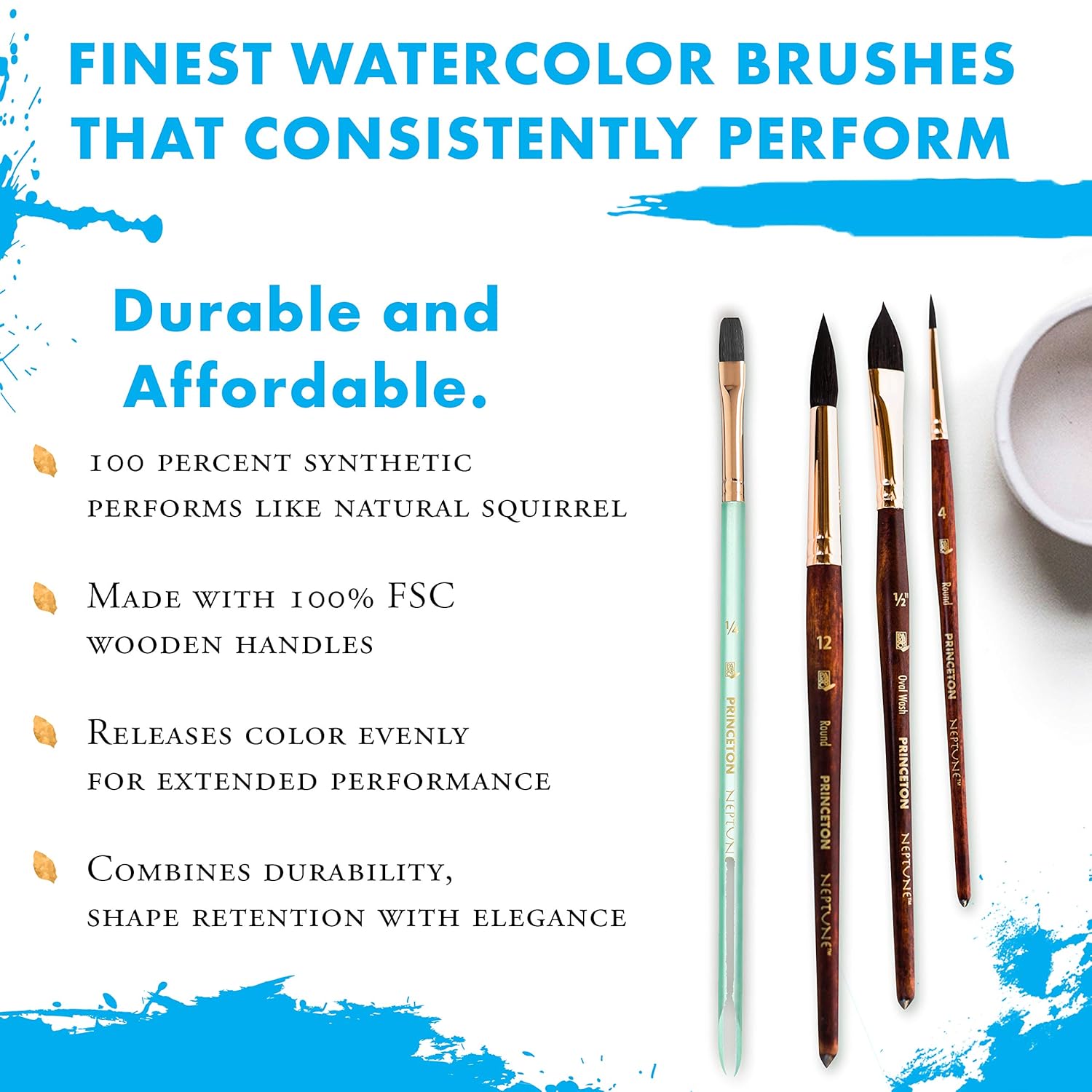 Princeton Artist Brush Neptune Series 4750 - 4-Piece Synthetic Squirrel Watercolor Paint Brush Set- Includes Aquarelle ¾” Oval Wash ½ & 2 Round Brushes Sizes 4 & 12 - Image 6