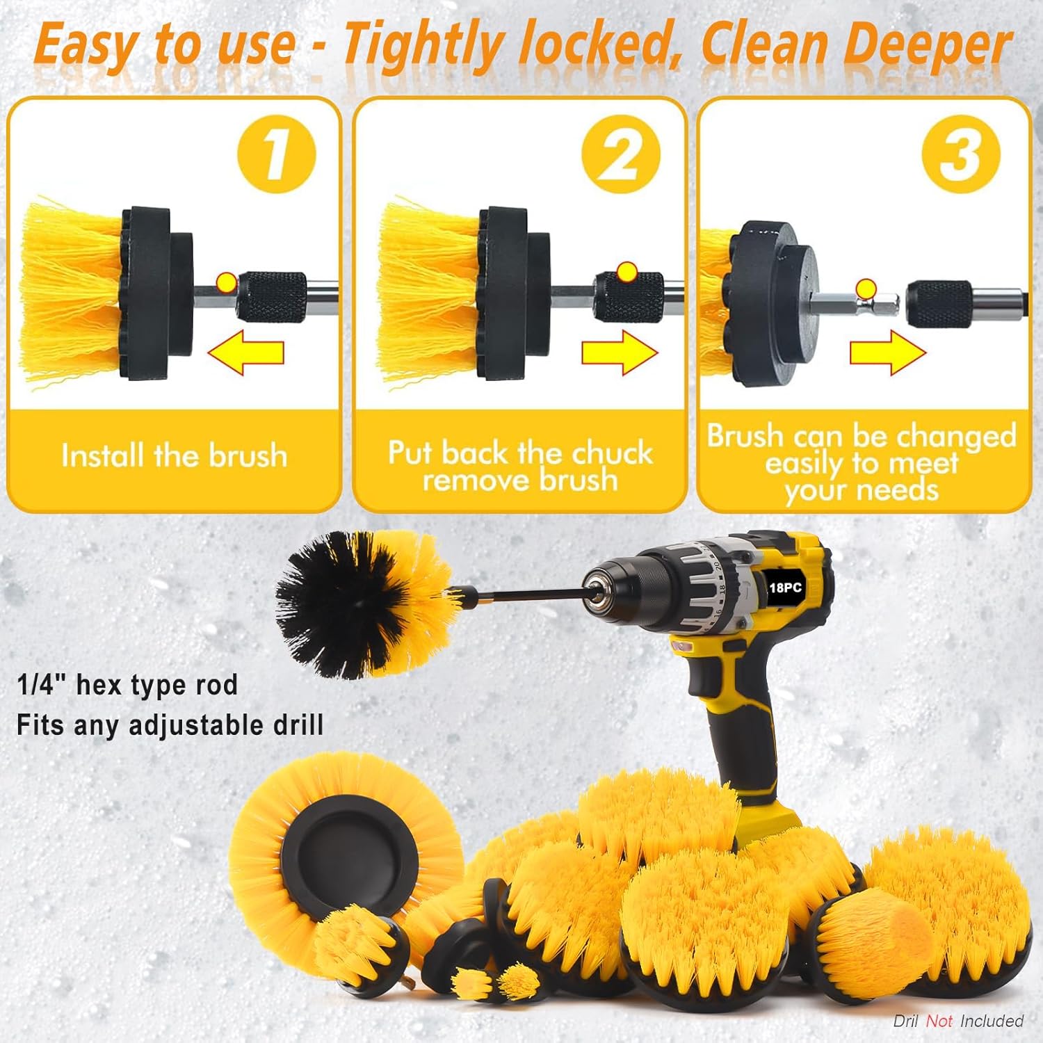 SHIELDPRO 18 Pack Drill Brush Attachment Set, Power Cleaning Scrub Brushes for Drill, Extend Long Attachment, All Purpose for Bathroom, Car Detailing, Carpet, Tile Grout, Sinks, Corners - Image 4