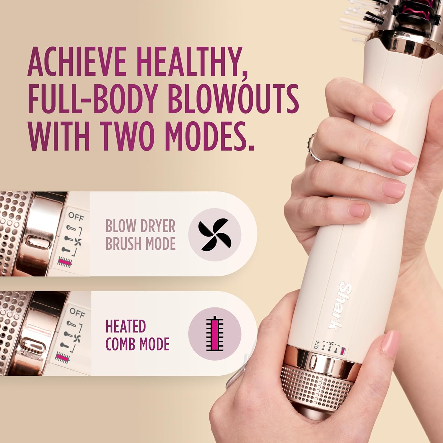 Shark HT202 SmoothStyle Heated Comb + Blow Dryer Brush, Dual Mode, for All Hair Types, Silk - Image 4