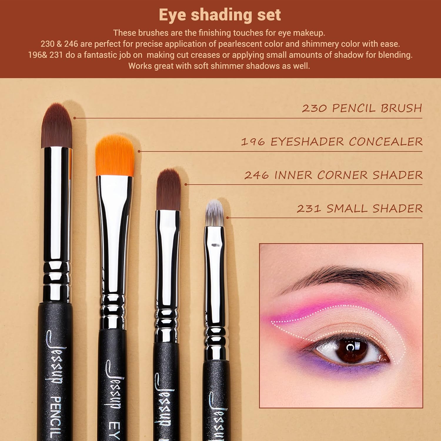 Jessup Eyeshadow Brush Set 12pcs Eye Makeup Brushes Set Professional Premium Sythetic Eye Shadow Blending Smoky Shader Concealer Brush Black T339 - Image 4