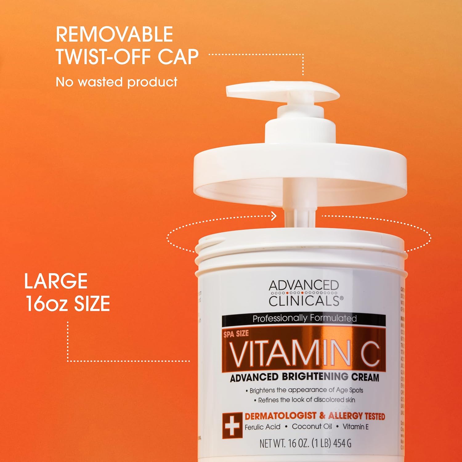 Advanced Clinicals Vitamin C Cream Visibly Brightening Body Lotion | Vitamin C Moisturizer Skin Care Body Cream For Women & Men Helps Visibly Improve Look Of Dark Spots & Uneven Skin Tone, 16 Ounce - Image 2