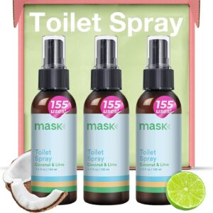 Mask - Toilet Odor Eliminator Spray, Non-Aerosol Odor Neutralizer Spray, Spritz-Before-You-Sit Travel - Traps Odors Before You Go, 2 oz, Coconut & Lime Scent, Pack of 3