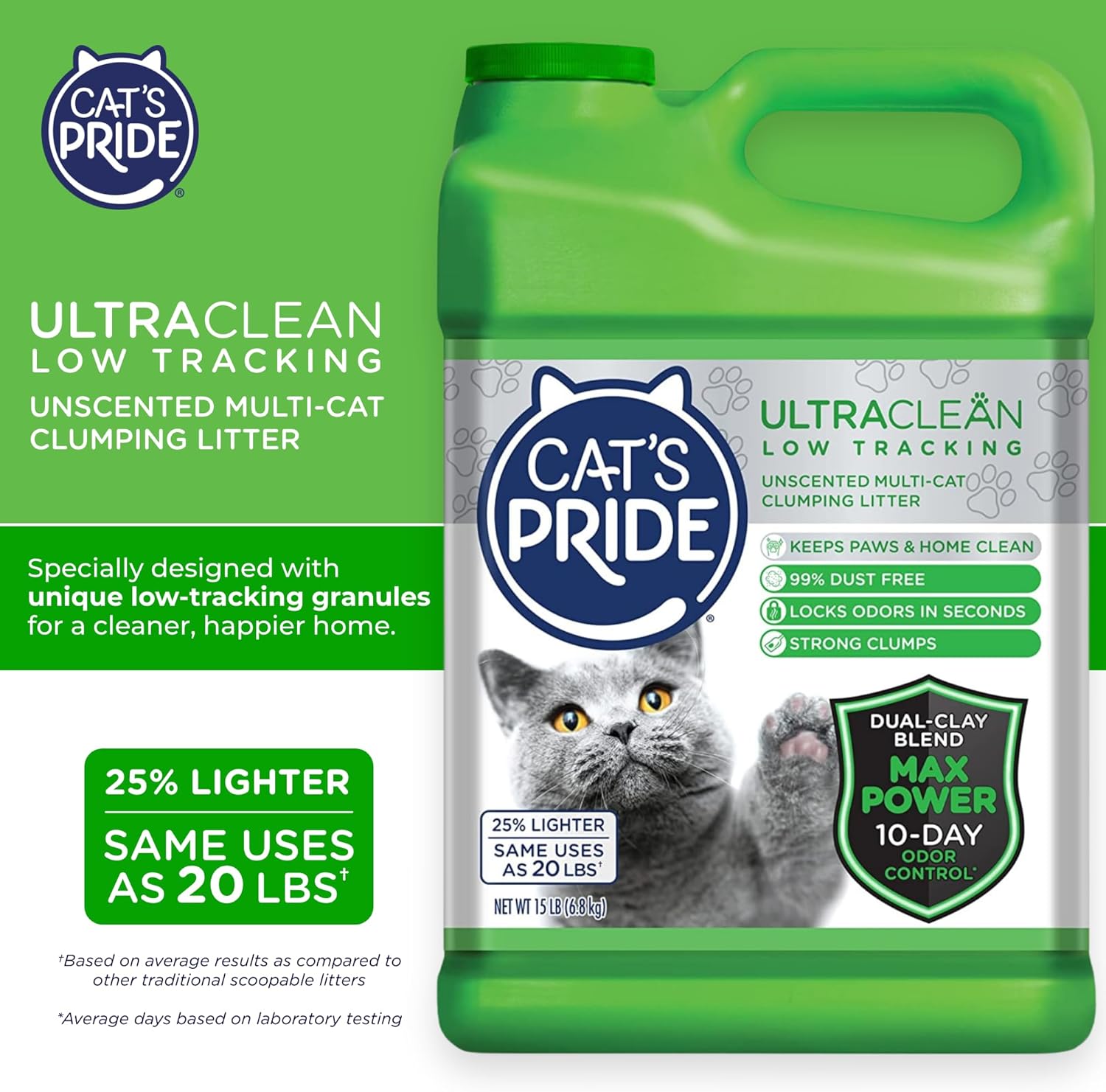 Cat's Pride Max Power: UltraClean Low Tracking Multi-Cat Clumping Litter - Keeps Paws & Home Clean - Up to 10 Days of Powerful Odor Control - 99% Dust Free - Unscented, 15 Pounds - Image 2