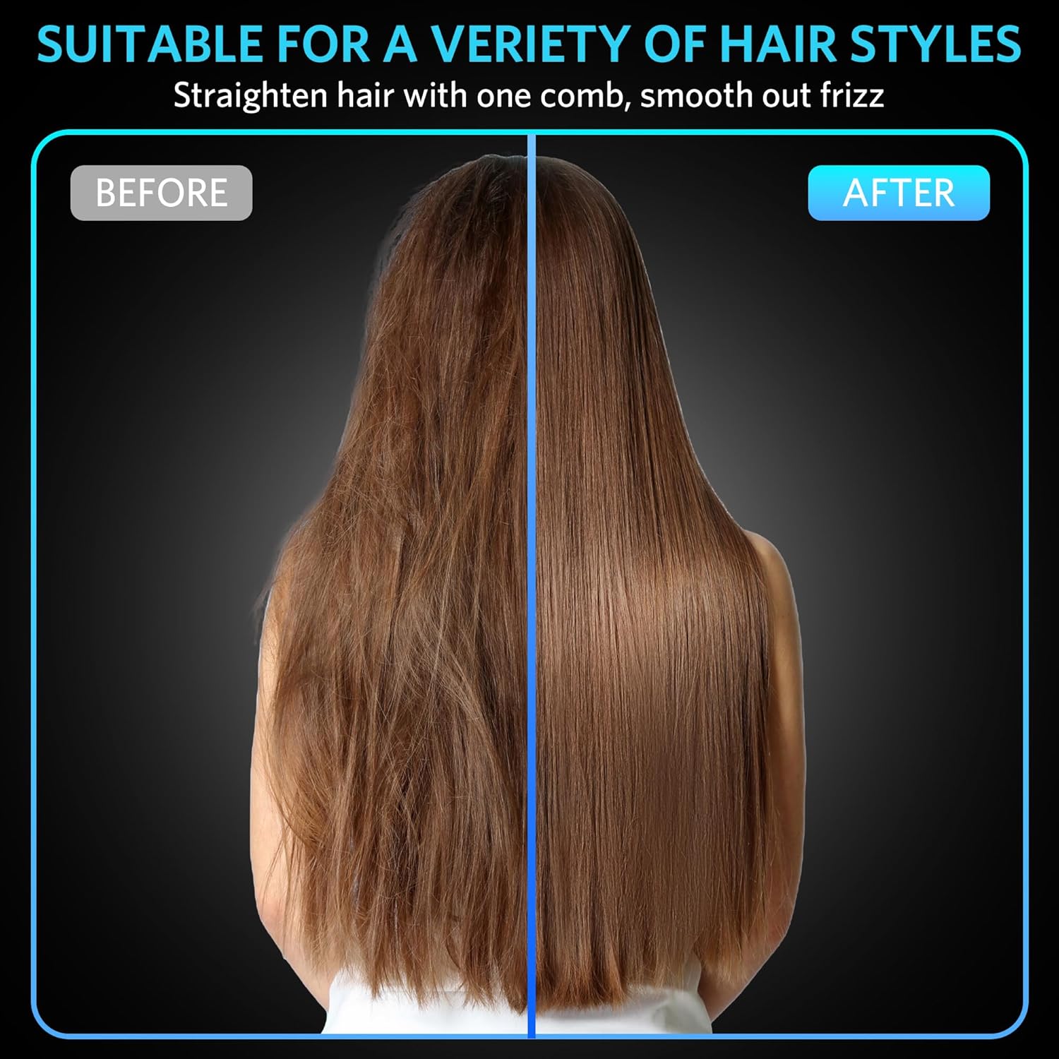 Cordless Hair Straightener Brush – Portable Ionic Hot Comb with 65W Fast Charger, Mini Travel Hair Straightening Brush for Women, Lightweight for On-The-Go Styling (Black) - Image 7