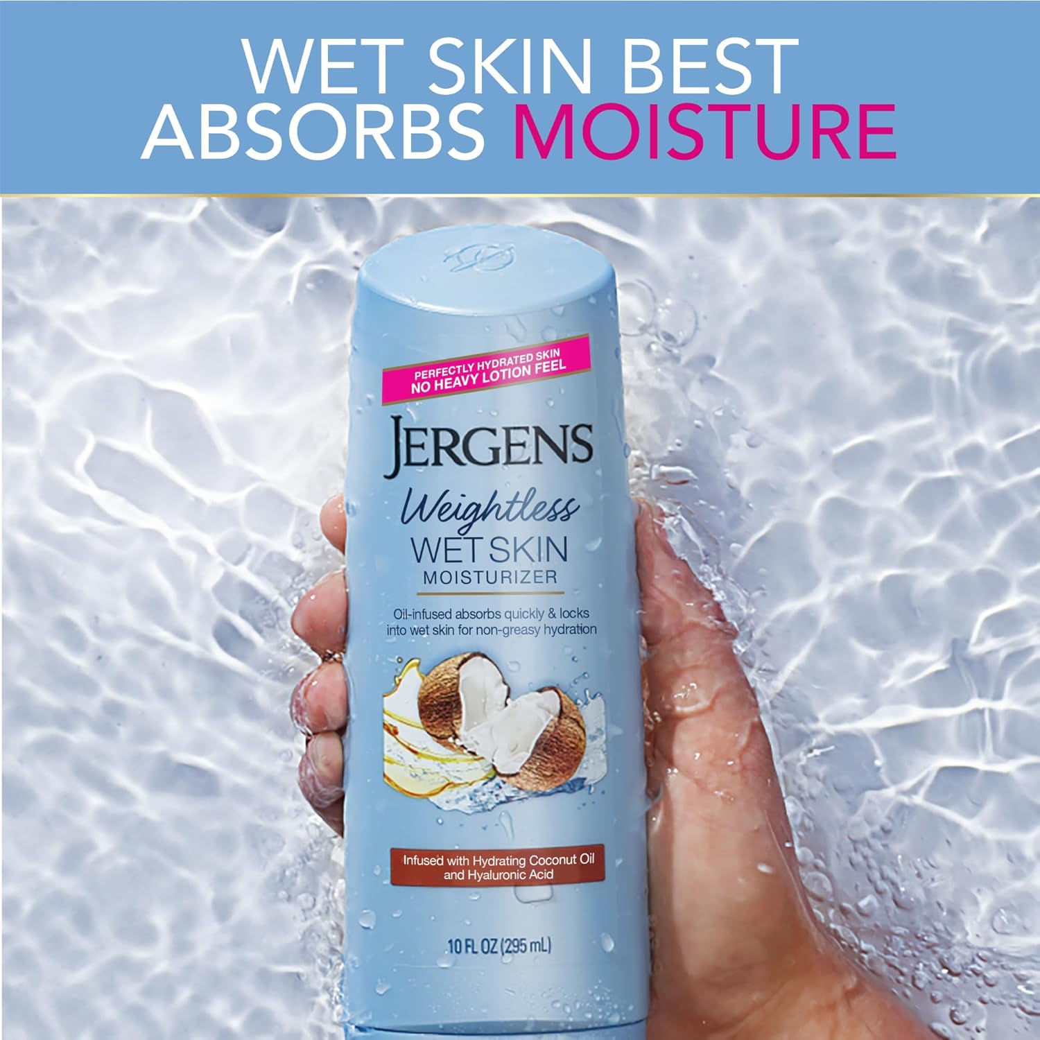Jergens Wet Skin Body Lotion with Coconut Oil, In Shower Lotion for Dry Skin, Fast-Absorbing, Non-Sticky, Dermatologist Tested, 10 Ounce - Image 4