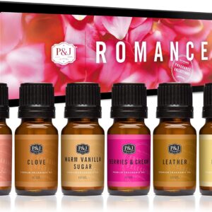 P&J Fragrance Oil Romance Set | Honey, Rose, Leather, Warm Vanilla Sugar, Berries & Cream, Clove Candle Freshie Scents, Candle/Soap Making Supplies, Diffuser Oil Scents