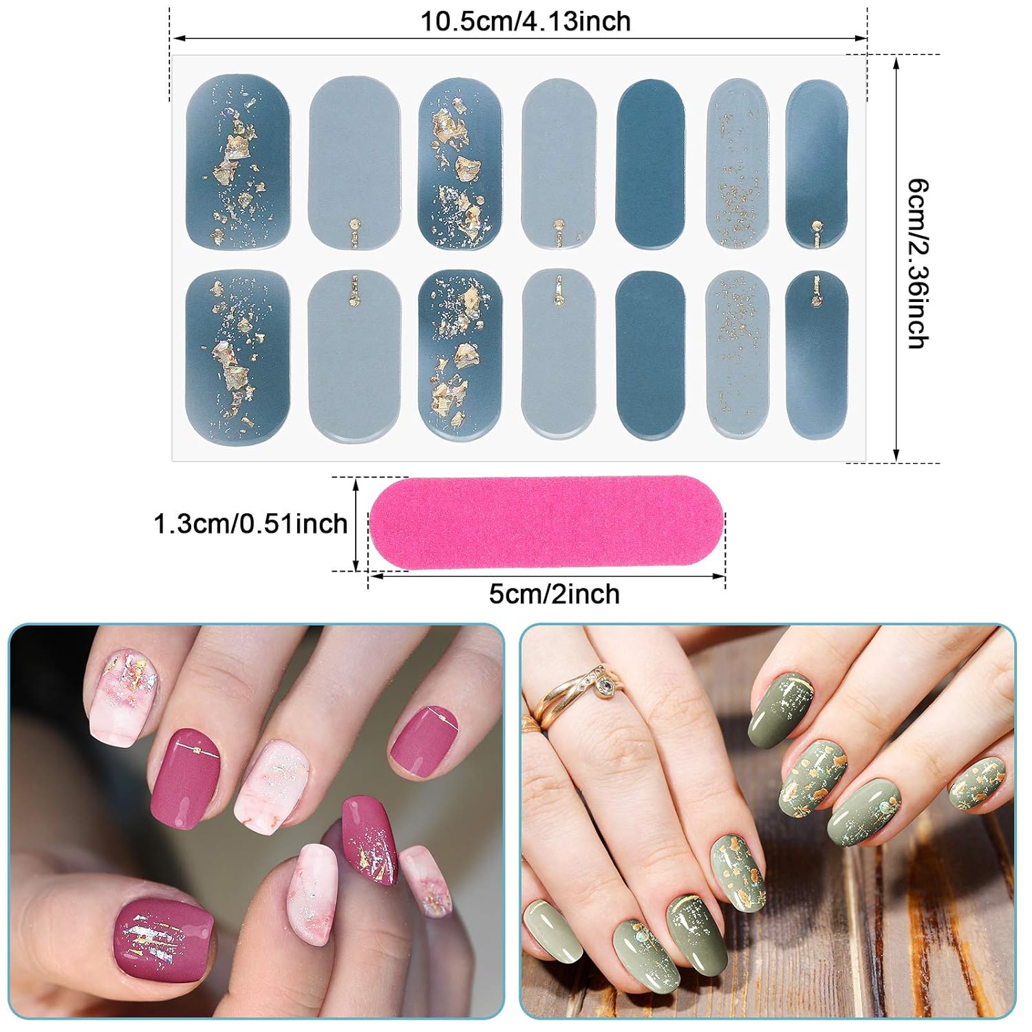 140 Pcs Glitter Gradient Full Wrap Nail Stickers 10 Sheets with 2 Nail Files Classic Style - Image 2