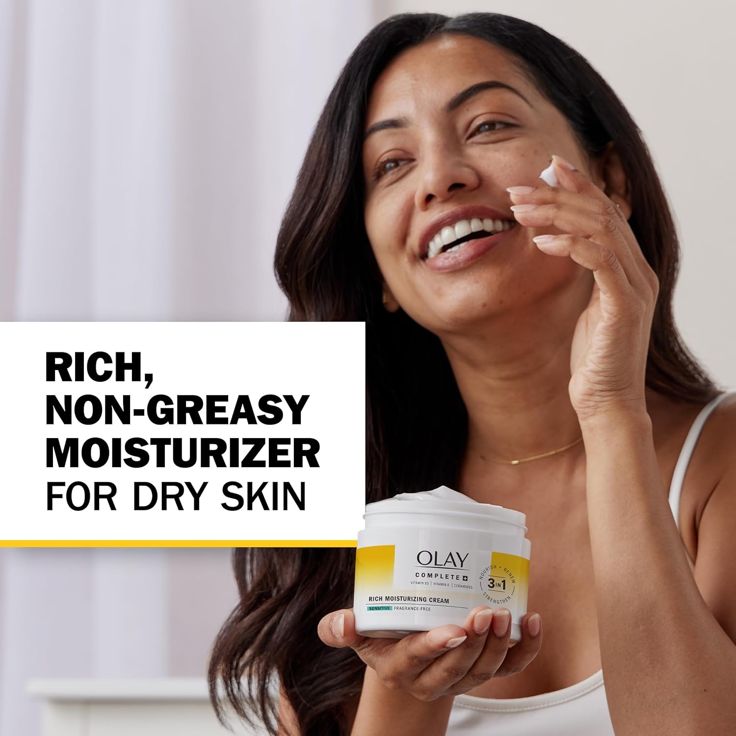 Olay Complete+ Rich Moisturizing Cream Fragrance-Free, 8.5 OZ, 3-in-1 Hydrating Face Cream for Dry Skin with Vitamin B3, Vitamin E, and Ceramides - Image 3