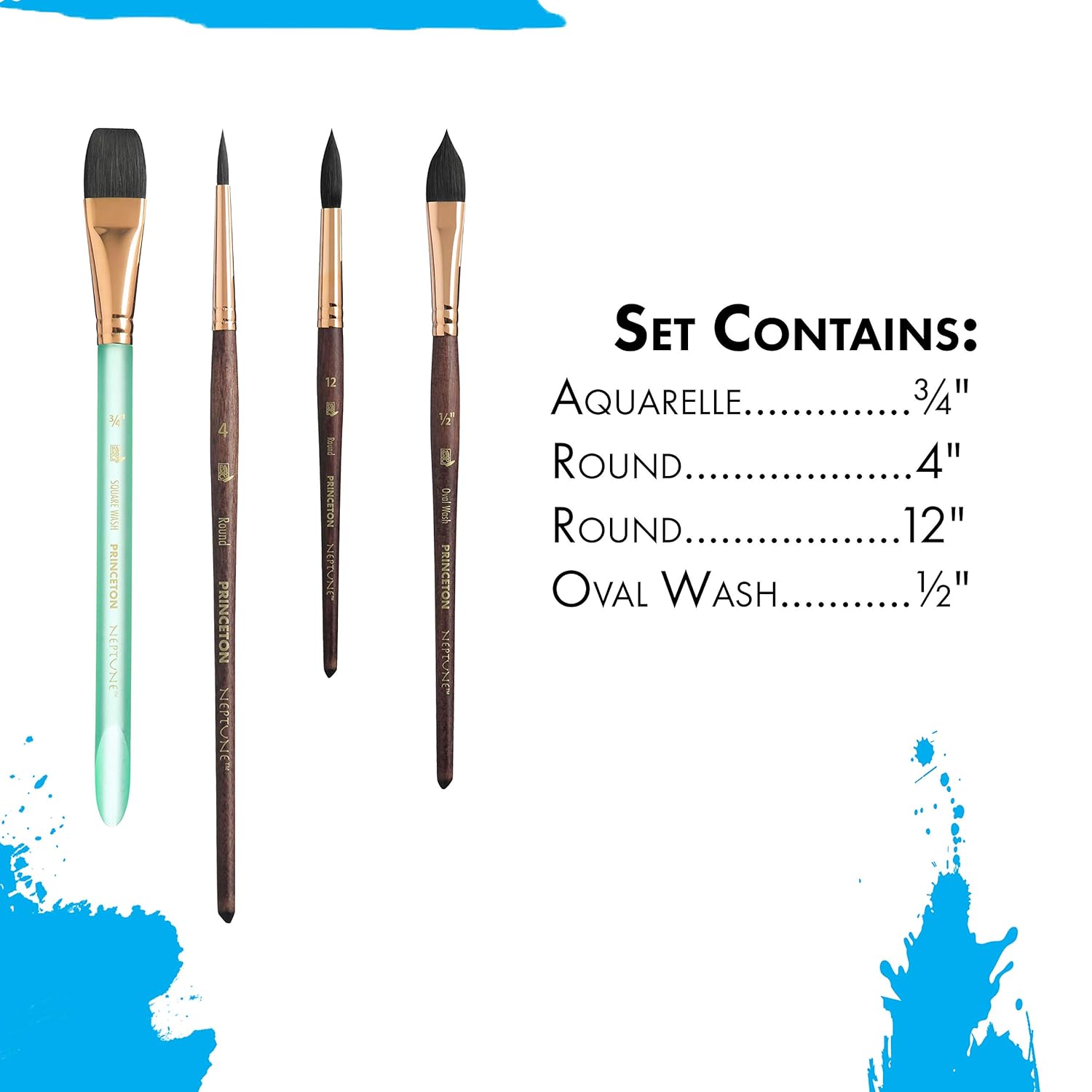 Princeton Artist Brush Neptune Series 4750 - 4-Piece Synthetic Squirrel Watercolor Paint Brush Set- Includes Aquarelle ¾” Oval Wash ½ & 2 Round Brushes Sizes 4 & 12 - Image 3