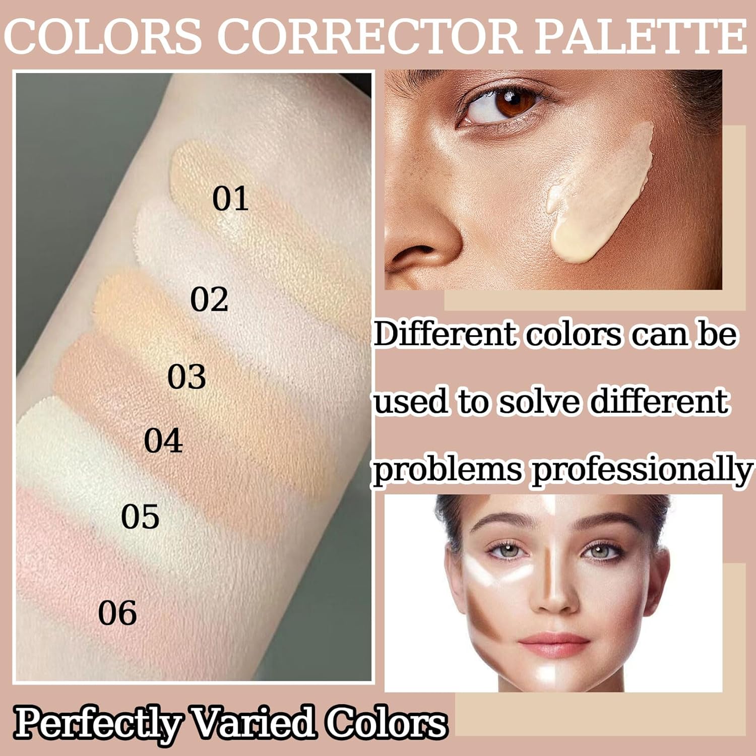 6-Color Correcting Concealer Palette with Moisturizing Full Coverage Foundation and Brush Set - Image 3