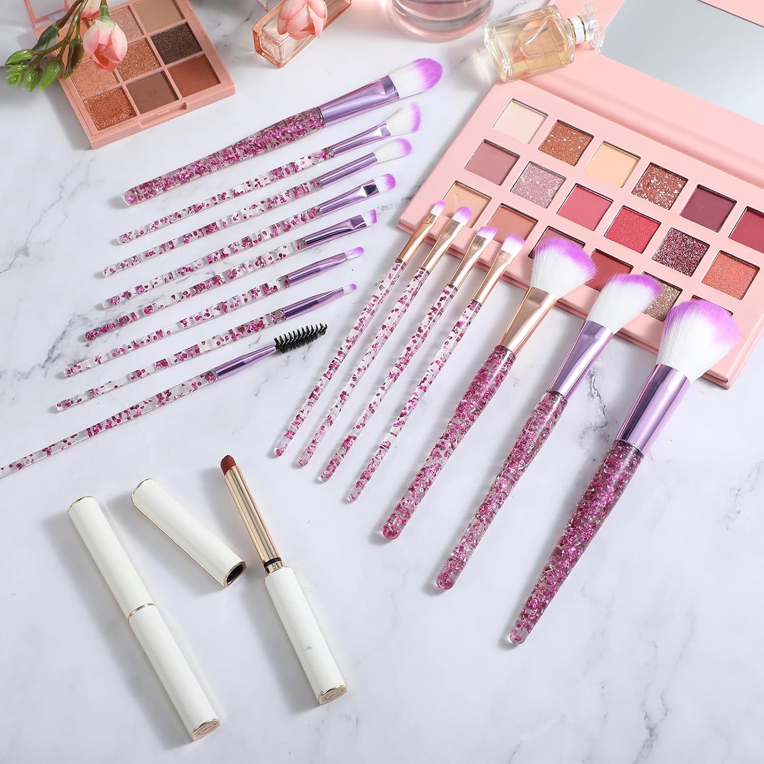 15Pcs Purple Makeup Brushes Set, Glitter Crystal Cute Makeup Brush Eye Shadow Brushes Kit Professional Face Foundation Concealer Liquid Make up Beauty Eyeliner Lip Cosmetic Brush Set for Women - Image 7