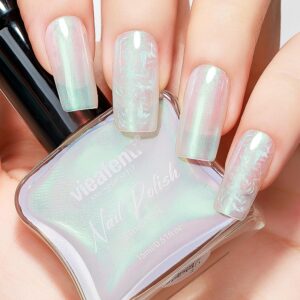 Pearl Nail Polish Iridescent Pink to Green 15ml, Fast Drying Nail Polish Glossy Glitter Regular Long-Lasting Air Dry Oil-Base Mermaid Nail Art DIY for Ladies