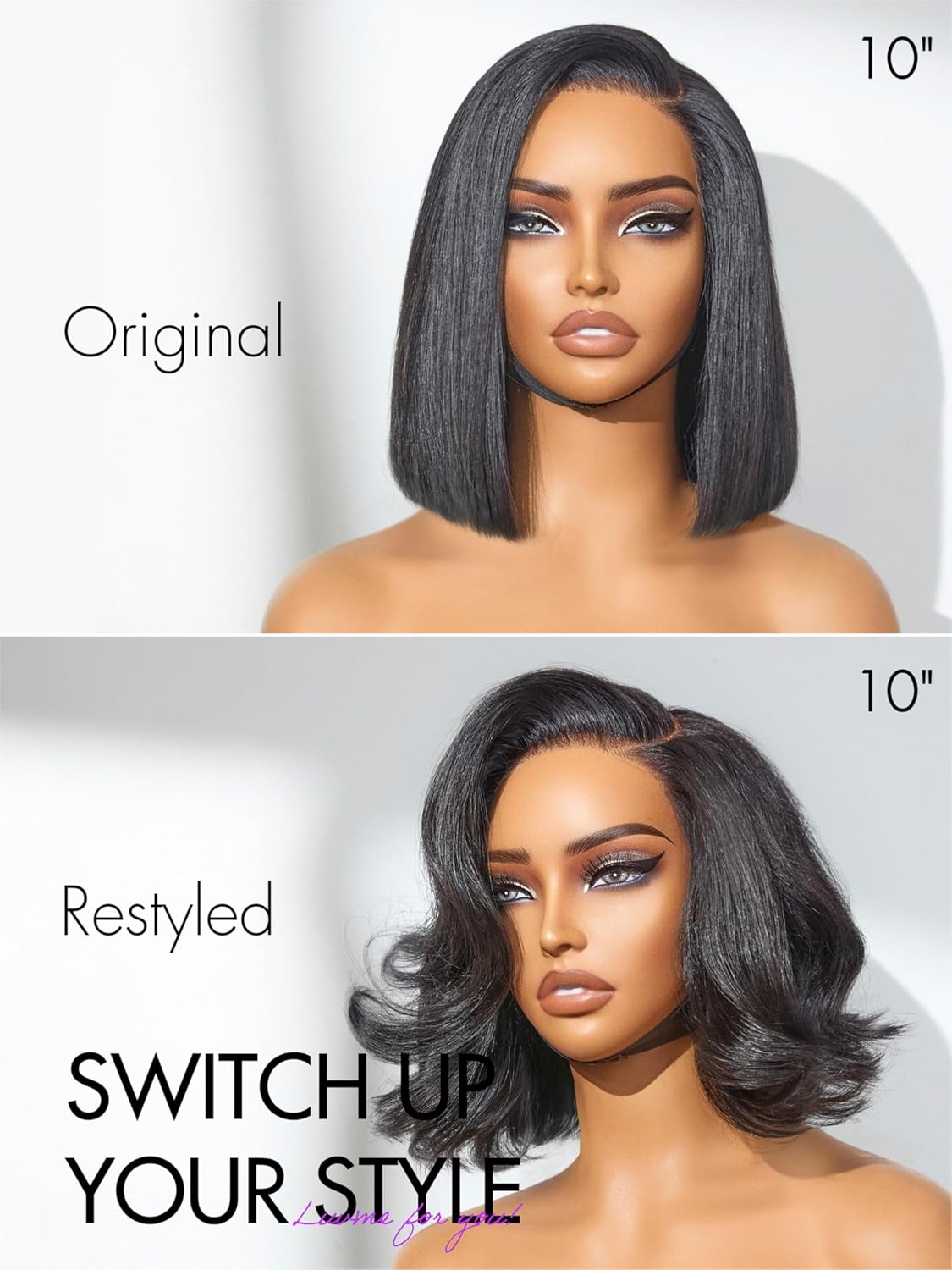 LUVME HAIR Bob Wig 100% Human Hair Wigs Glueless Lace Front 200% Density 10 Inches Bob, Pre Cut Plucked Hd Lace Short Wig Ready To Go Natural Color Straight Bleached Knots Side Part Black Wigs - Image 8