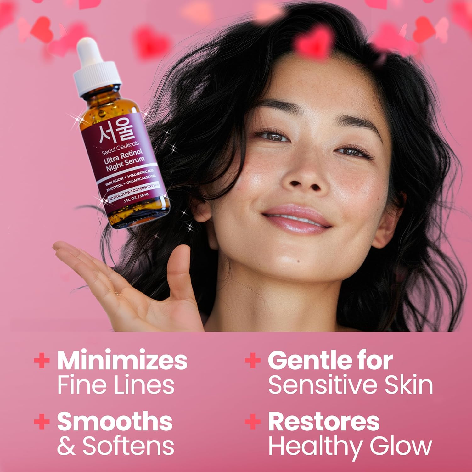 SeoulCeuticals 1% Korean Retinol Night Serum for Face - 97.5% Snail Mucin + Hyaluronic Acid + Bakuchiol, Cruelty Free K Beauty for Sensitive Skin 1oz - Image 5