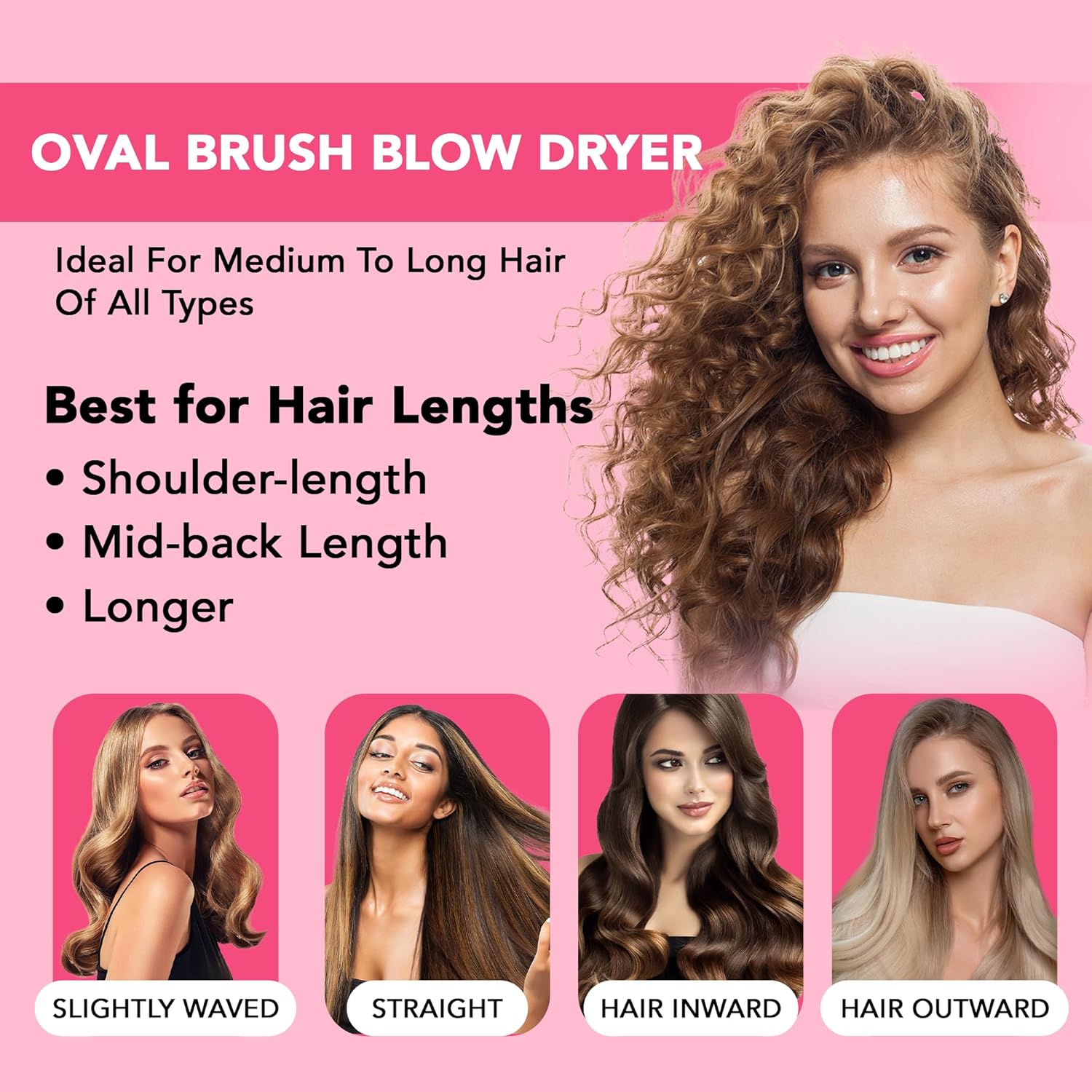 Pink 4-in-1 Ionic Ceramic Blow Dryer Brush for Fast Styling All Hair Types - Image 2