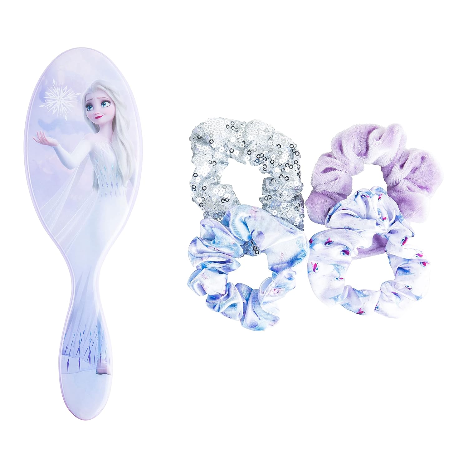 Frozen Princess Elsa Hair Accessory 5 Pcs Set - 1 Regular 9 inch Frozen Hairbrush & 4 Frozen Scrunchies - Detangling Brush & Elastic Hair Ties Ropes for Girls, Ages 3+ - Image 7
