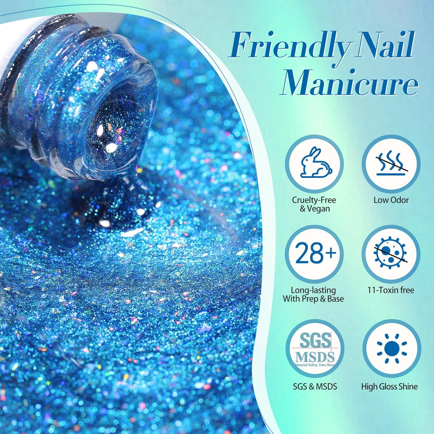 BORN PRETTY 15ML Blue Holographic Glitter Cat Magnetic Gel Nail Polish for DIY Manicure - Image 8
