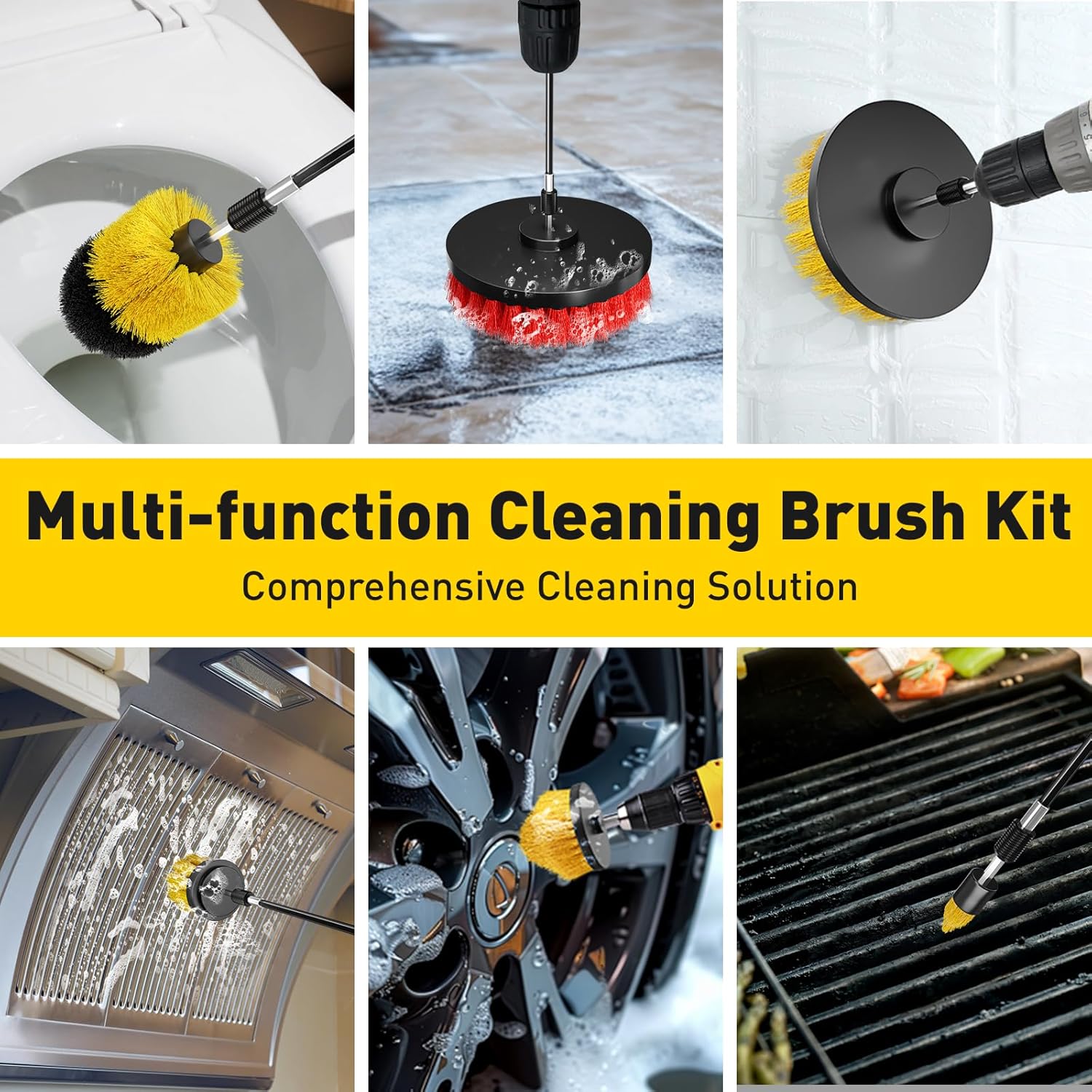 25 Pack Drill Brush Attachment Set, Scrub Pads & Sponge, All Purpose Power Clean Scrubber Brushes with Extend Long Attachment, Car Polishing Pad Kit, Cleaning Supplies for Grout Tile Sink - Image 2