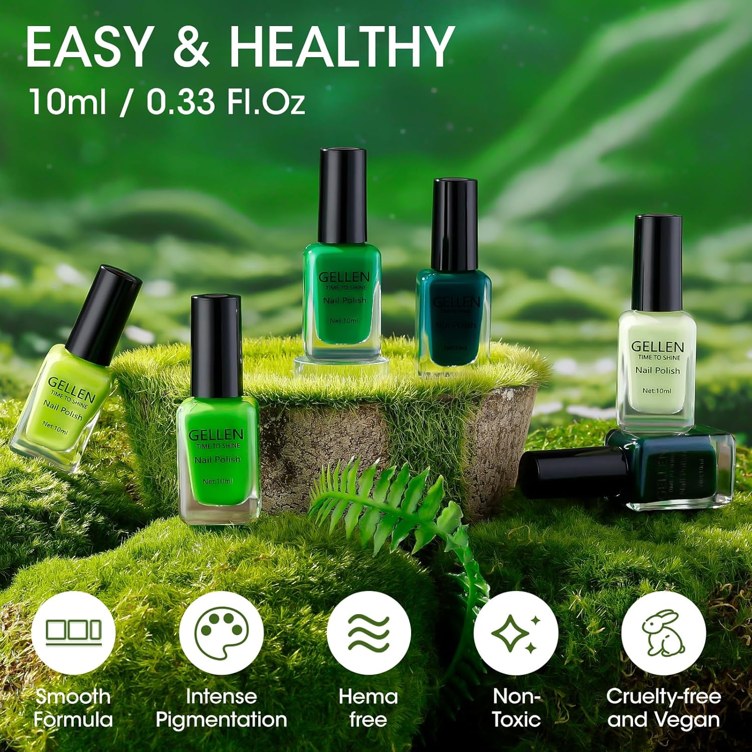 GELLEN Green Regular Nail Polish Non Gel, Fast Air Drying Full Size Green Nail Polish No UV Light Needed Spring Summer Dark Light Grass Forest Jungle 6 Colors Set for Women Manicure St. Patrick's Day - Image 7