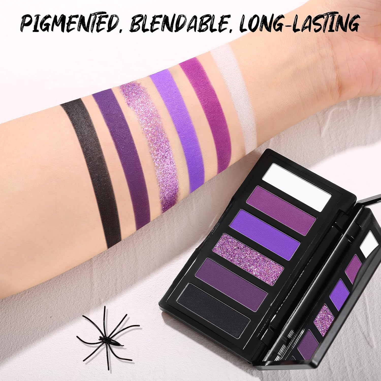 Purple Eyeshadow Palette with Mirror Lilac Violet Plum Tones Matte Shimmer Glitter 6 Colors Mini Eye Shadow Pallet Travel Size Highly Pigmented for Fairy Witch Goth Halloween Costume Makeup - Image 3