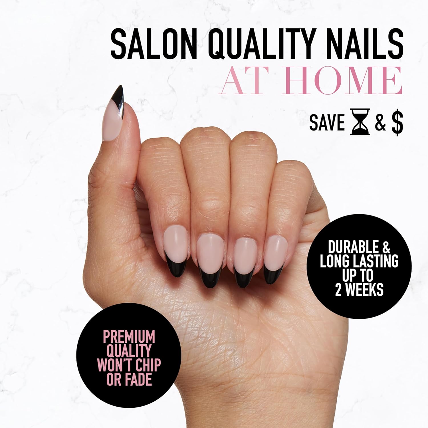 Glamnetic Press On Nails - Caviar | Semi-Transparent, Short Almond Nails, Reusable | 15 Sizes - 30 Nail Kit with Glue - Image 2