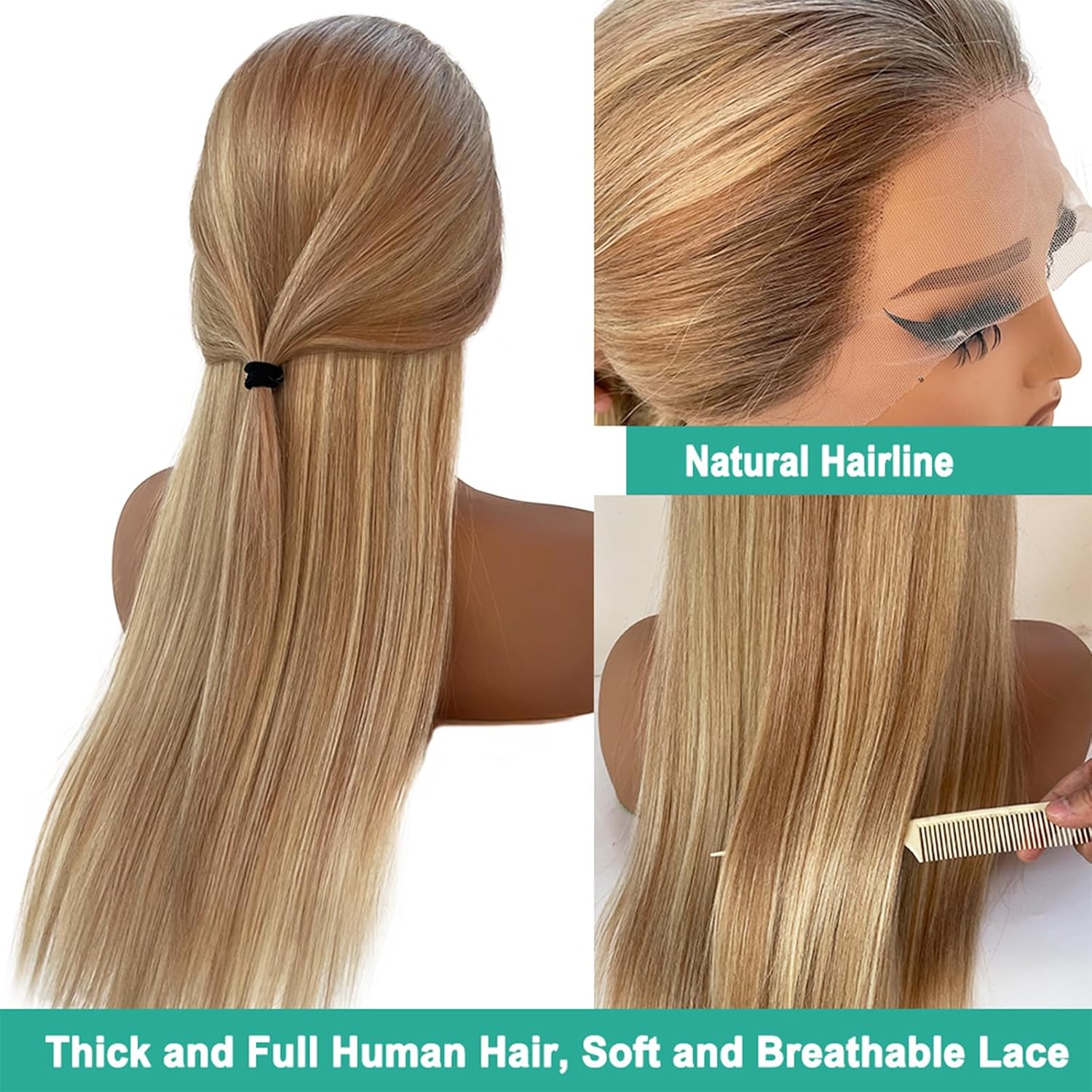 Munx Ombre Ash Blonde Lace Front Wig, 13x4 HD Transparent Lace, 180% Density, Glueless, Human Hair, Medium Size, Women's Wigs - Image 3