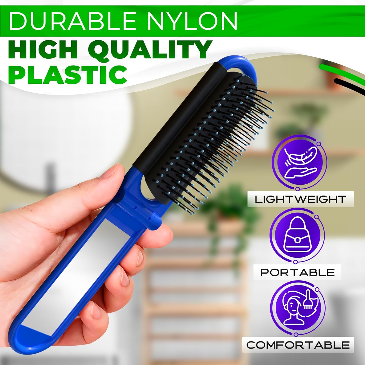 4 Pcs Travel Hair Brush - 4.25x1.49" Folding Hair Brush with Mirror and Flexible Nylon Bristles, Lightweight Travel Comb for Women - 4 Colors Pack, Foldable Hairbrush for Styling on the Go - Image 3