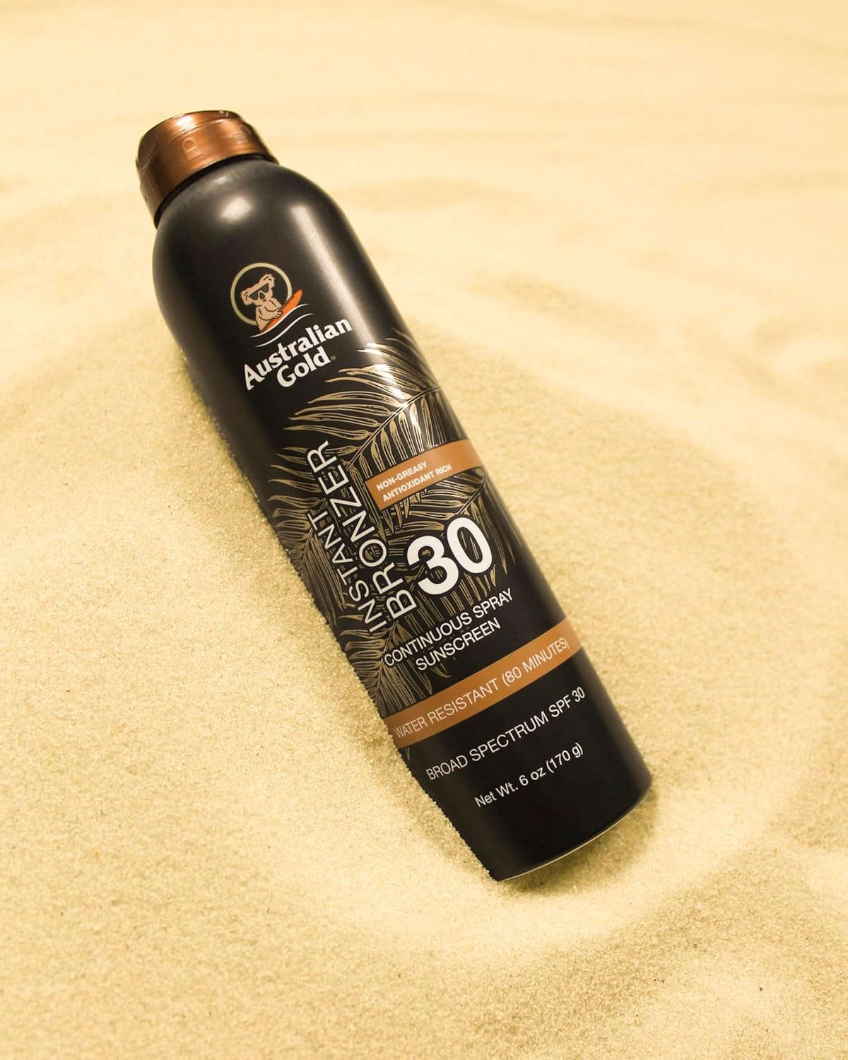 Australian Gold Continuous Spray Sunscreen with Instant Bronzer SPF 30, Immediate Glow & Dries Fast Water Resistant NonGreasy Oxybenzone Free Cruelty Free, Bronzer New, Orange, 6 Oz - Image 5